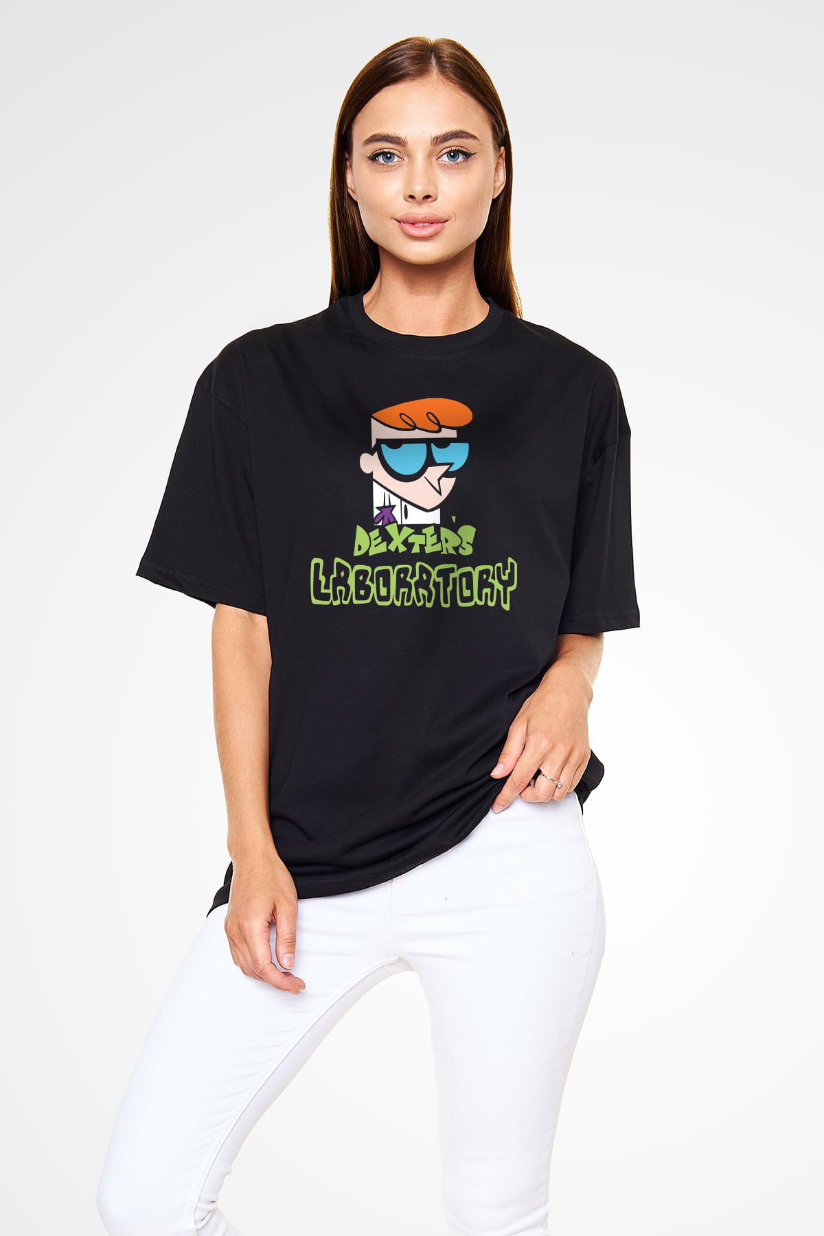 Dexter's Laboratory Siyah Unisex Oversize Tişört T-Shirt