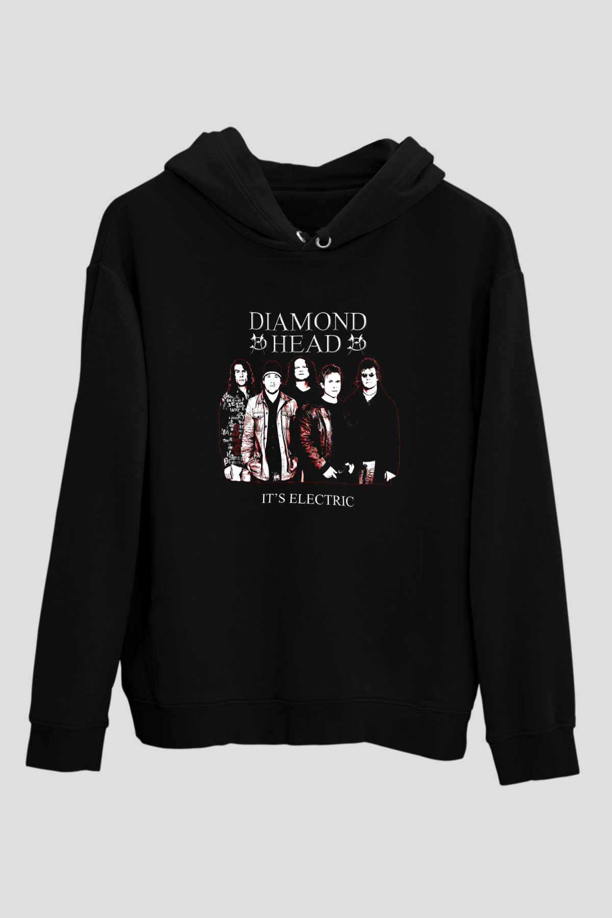 Diamond Head Baskılı Unisex Siyah Hoodie