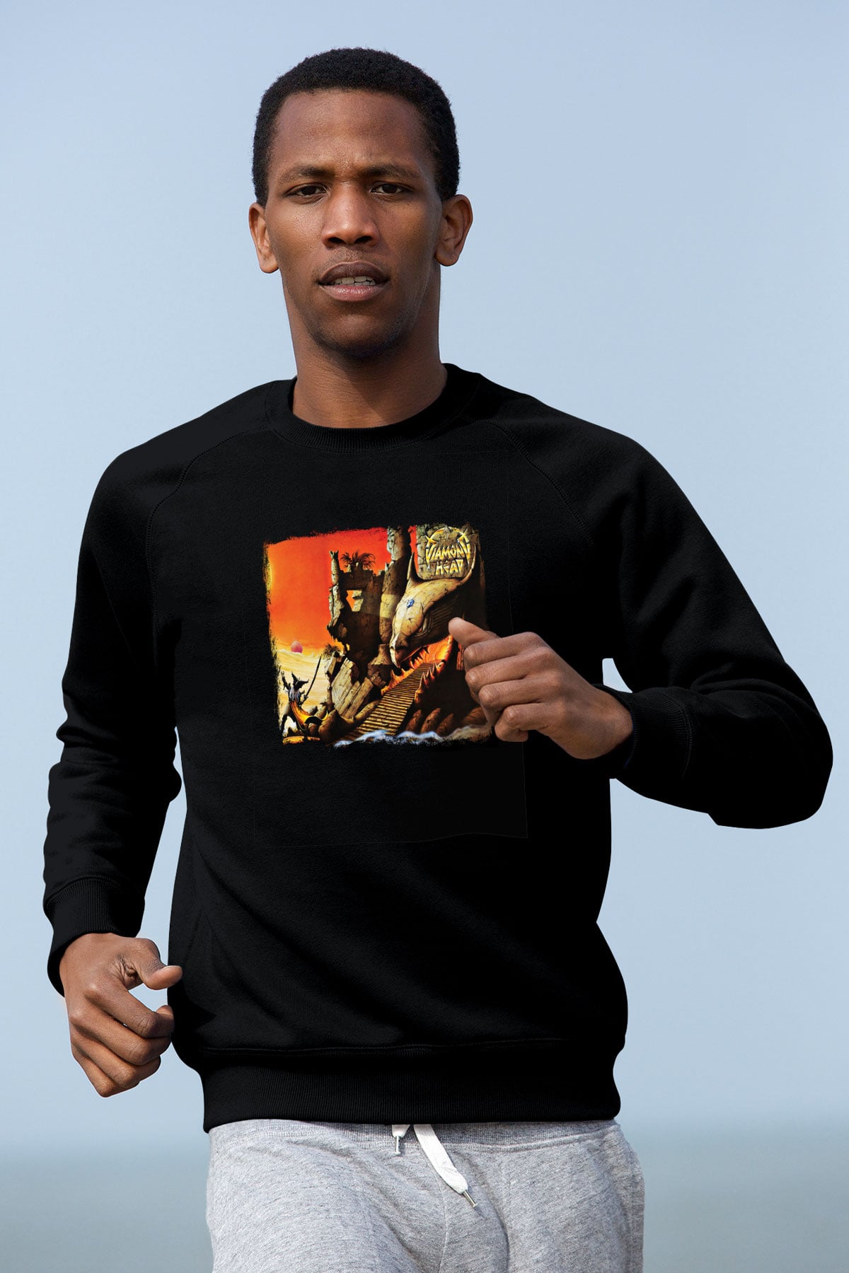 Diamond Head Baskılı Unisex Siyah Sweatshirt