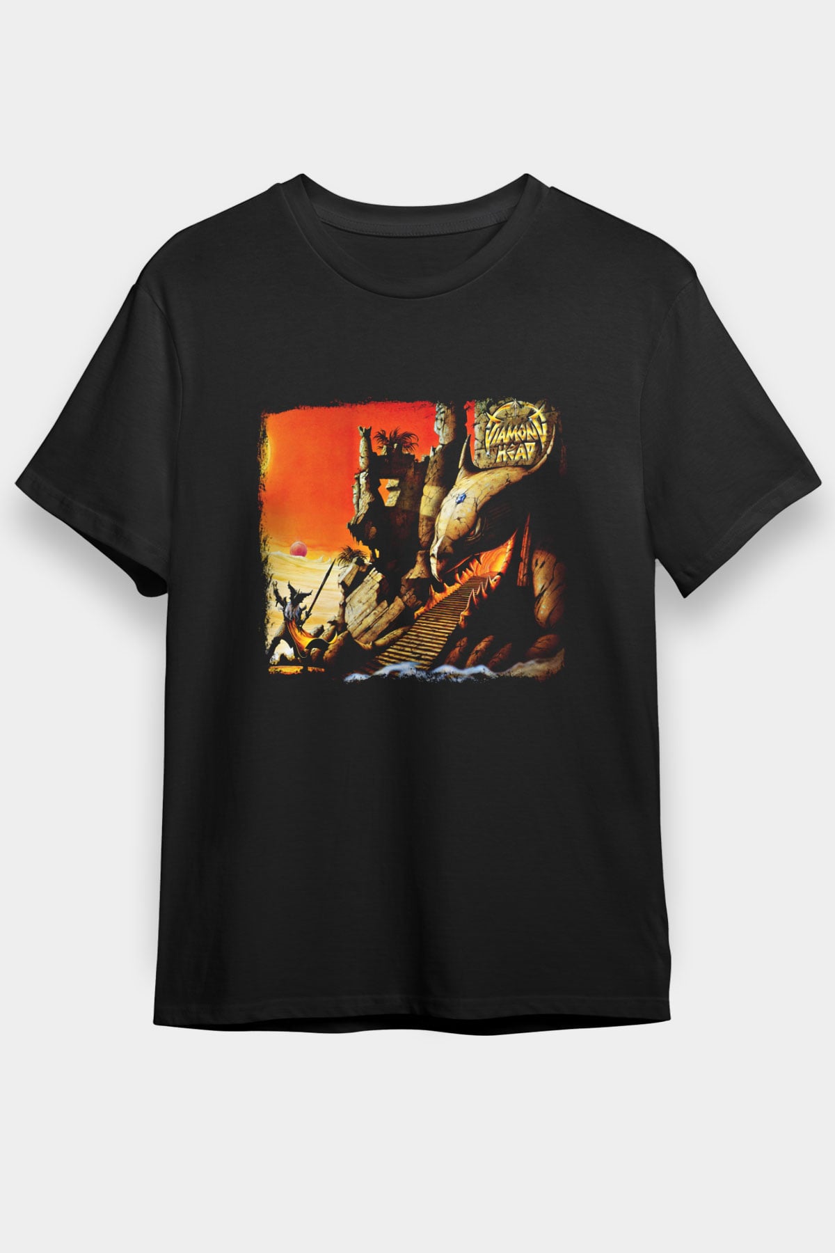 Diamond Head Baskılı Unisex Siyah Tişört