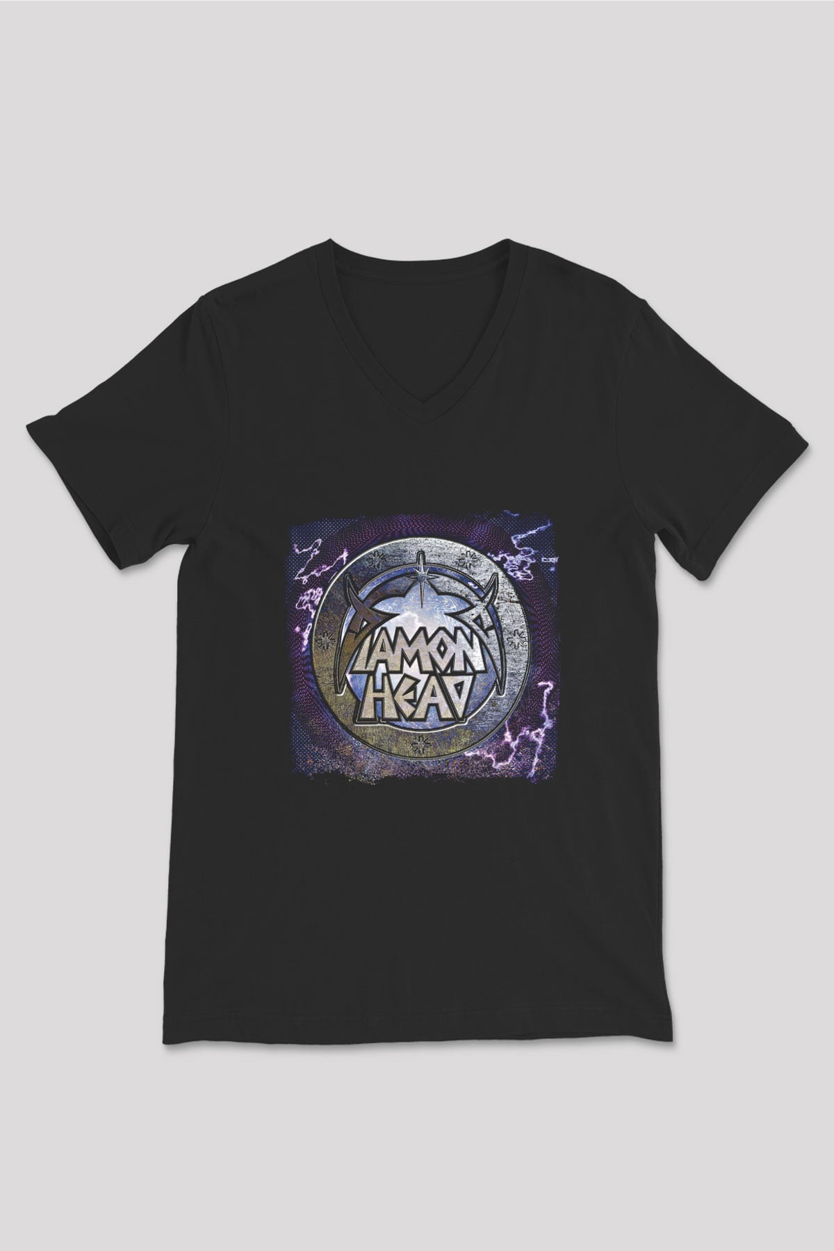 Diamond Head Baskılı Unisex Siyah V Yaka Tişört