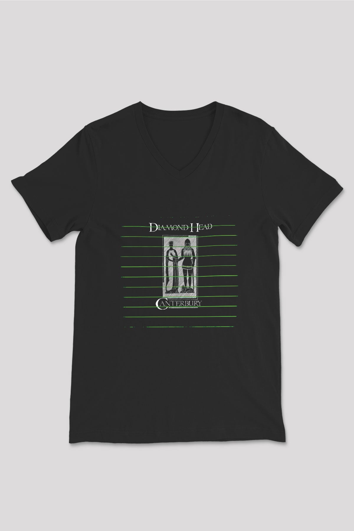 Diamond Head Baskılı Unisex Siyah V Yaka Tişört