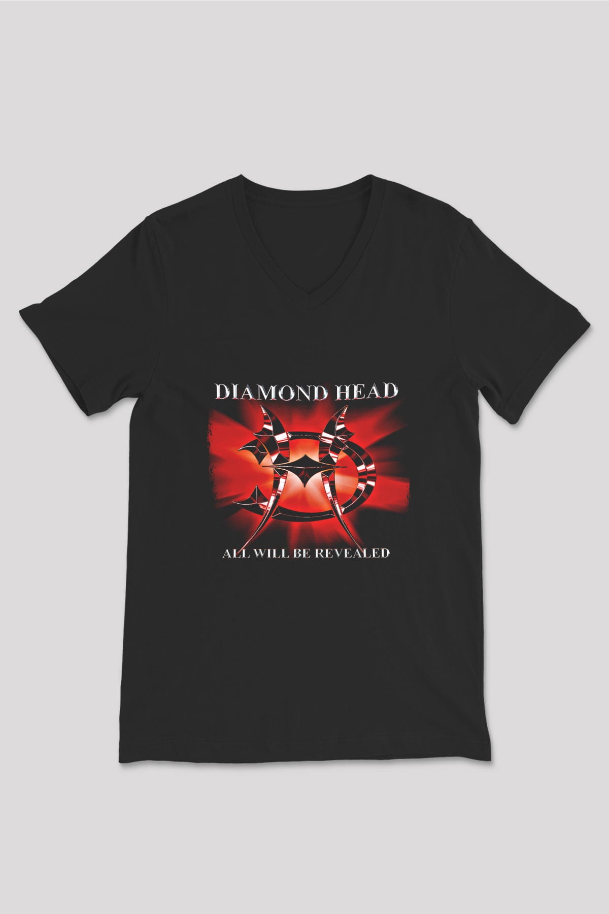Diamond Head Baskılı Unisex Siyah V Yaka Tişört