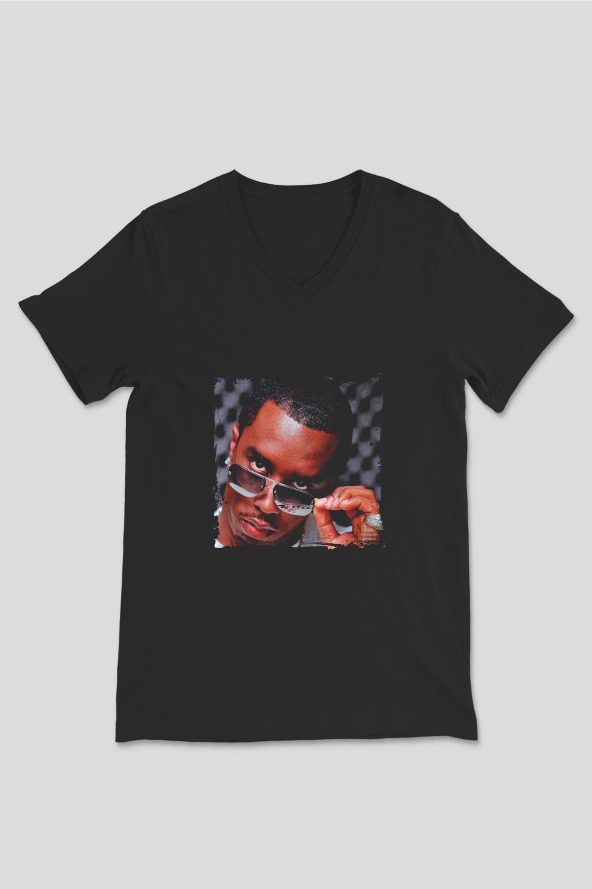 Diddy Baskılı Unisex Siyah V Yaka Tişört
