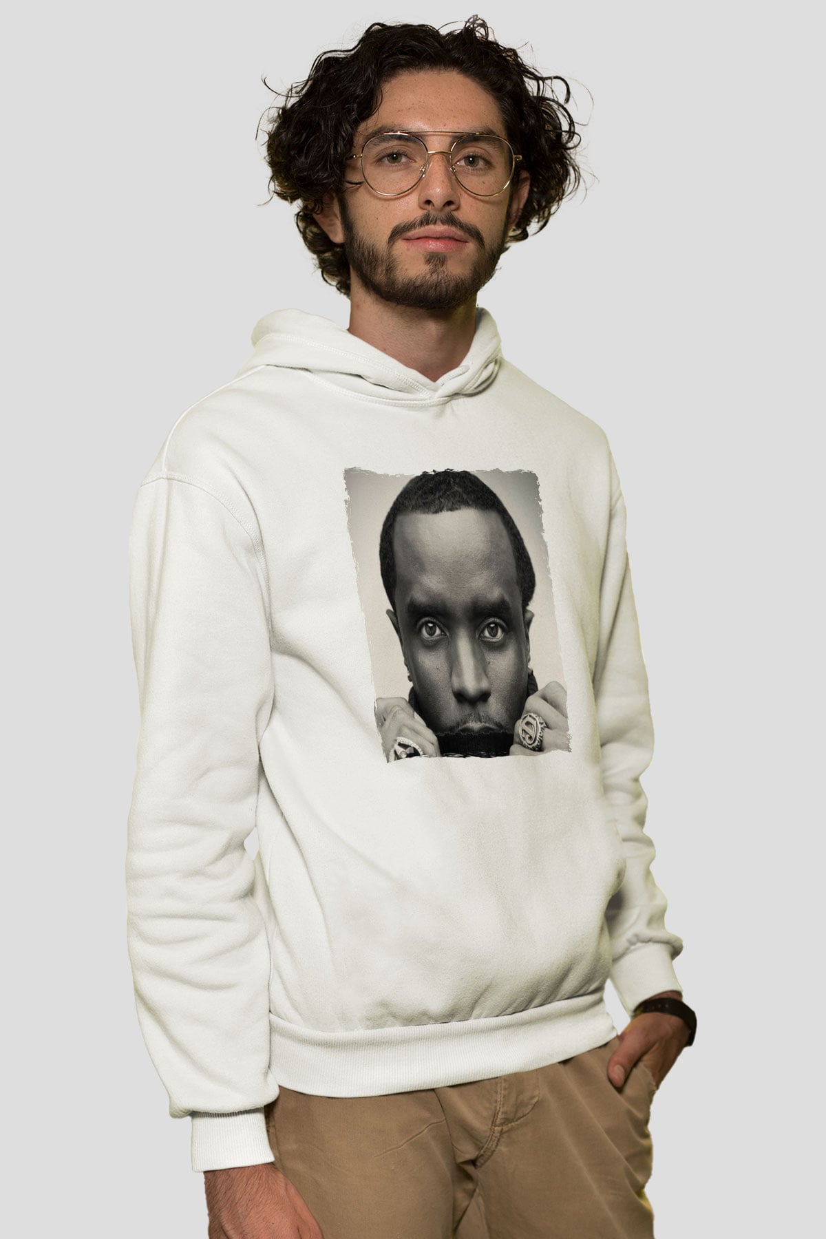 Diddy Beyaz Unisex Kapüşonlu Sweatshirt