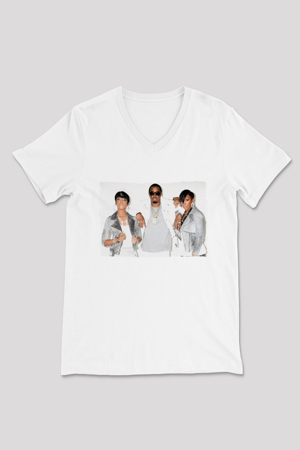 Diddy Beyaz Unisex V Yaka Tişört