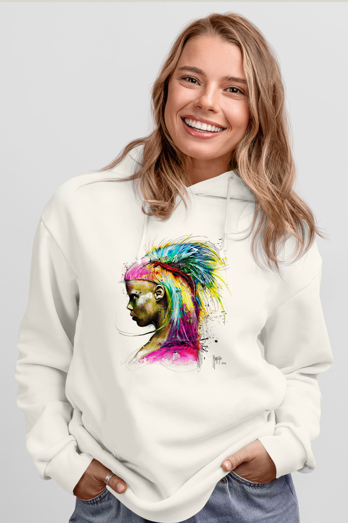 Die Antwoord Baskılı Beyaz Unisex Kapüşonlu Sweatshirt