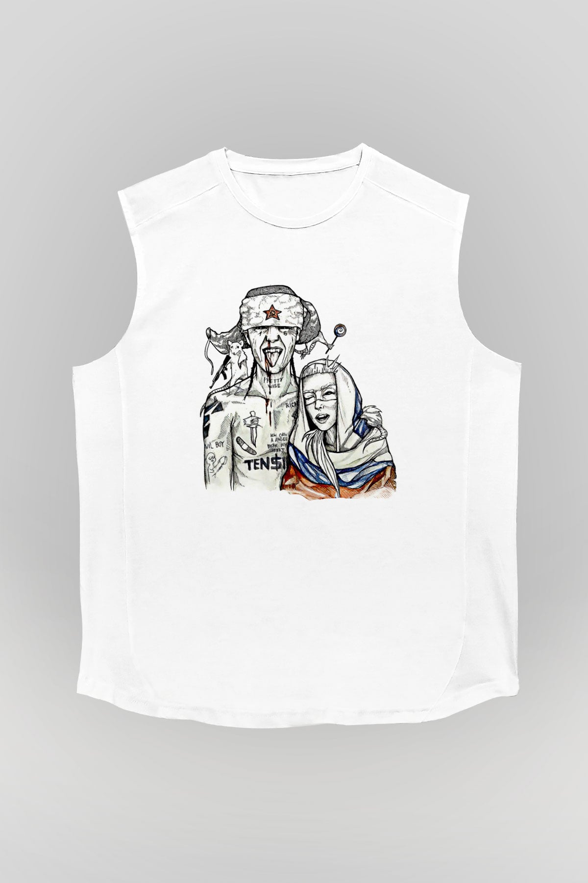 Die Antwoord Baskılı Beyaz Unisex Kolsuz Tişört - Tshirt