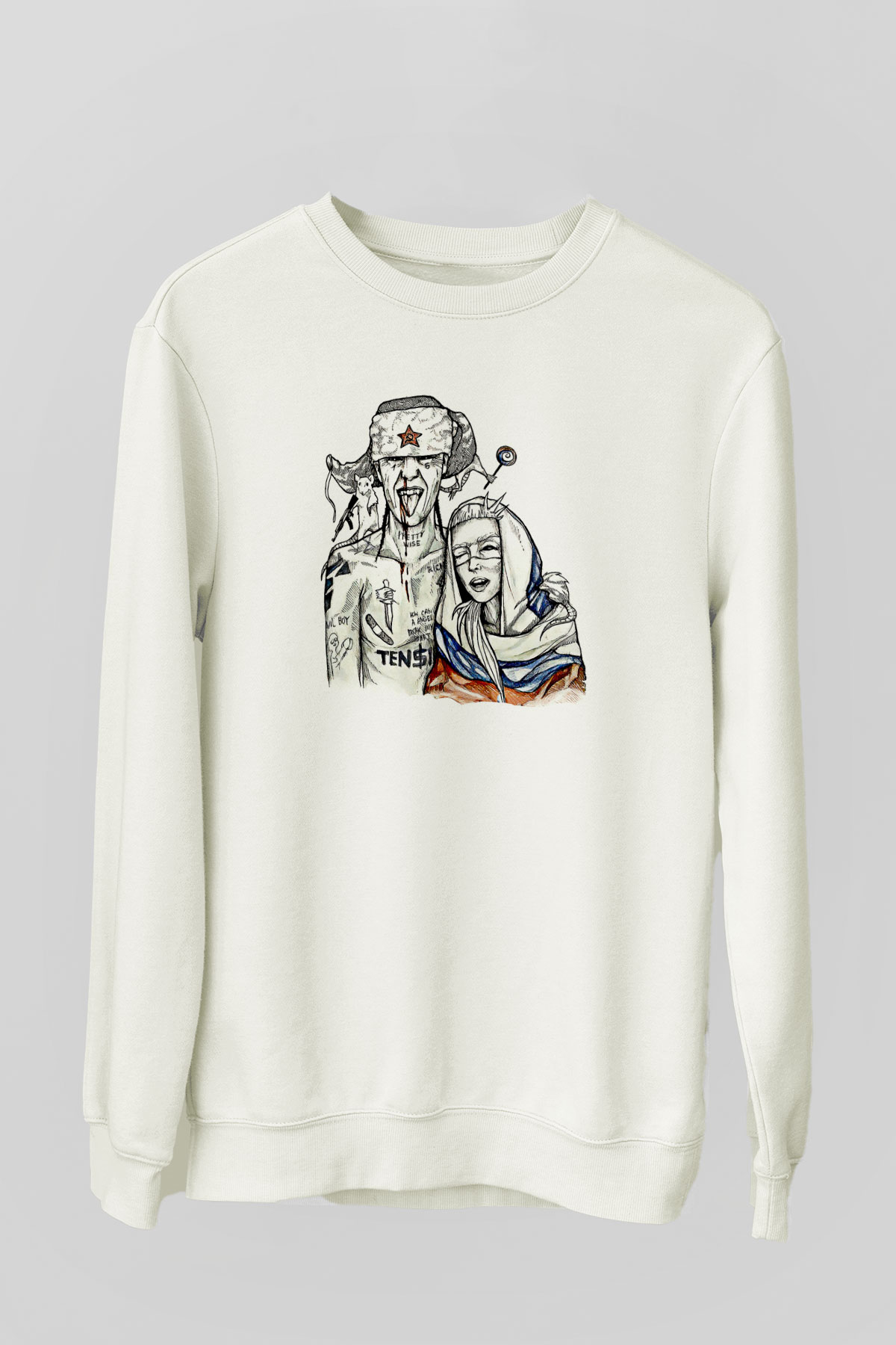 Die Antwoord Baskılı Beyaz Unisex Sweatshirt