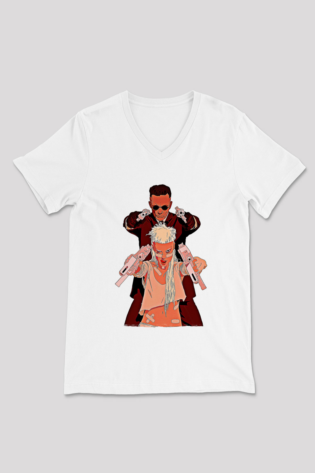 Die Antwoord Baskılı Beyaz Unisex V Yaka Tişört - Tshirt
