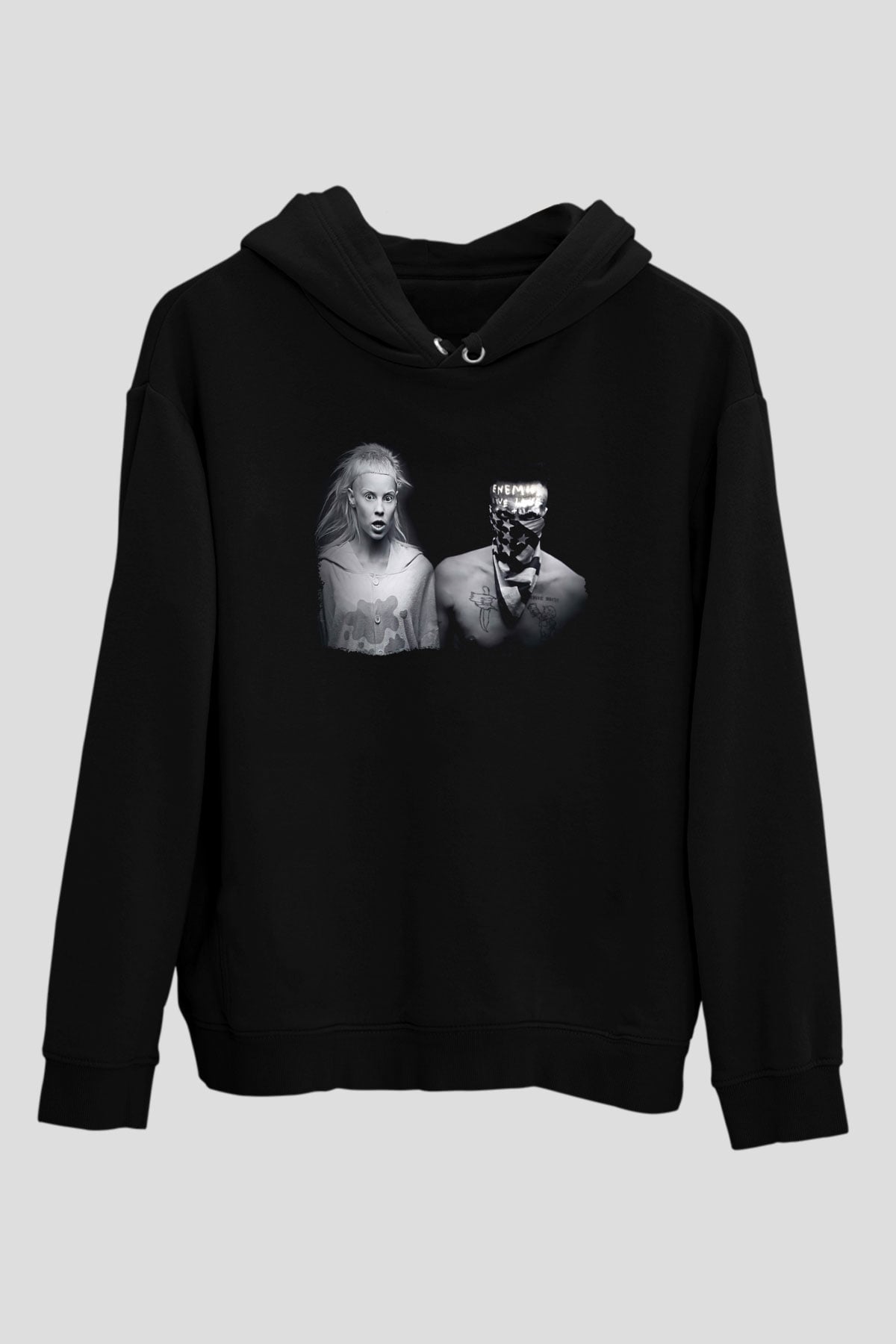 Die Antwoord Baskılı Unisex Siyah Kapüşonlu Sweatshirt