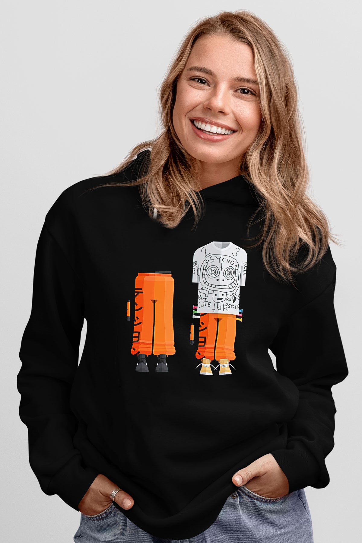 Die Antwoord Baskılı Unisex Siyah Kapüşonlu Sweatshirt