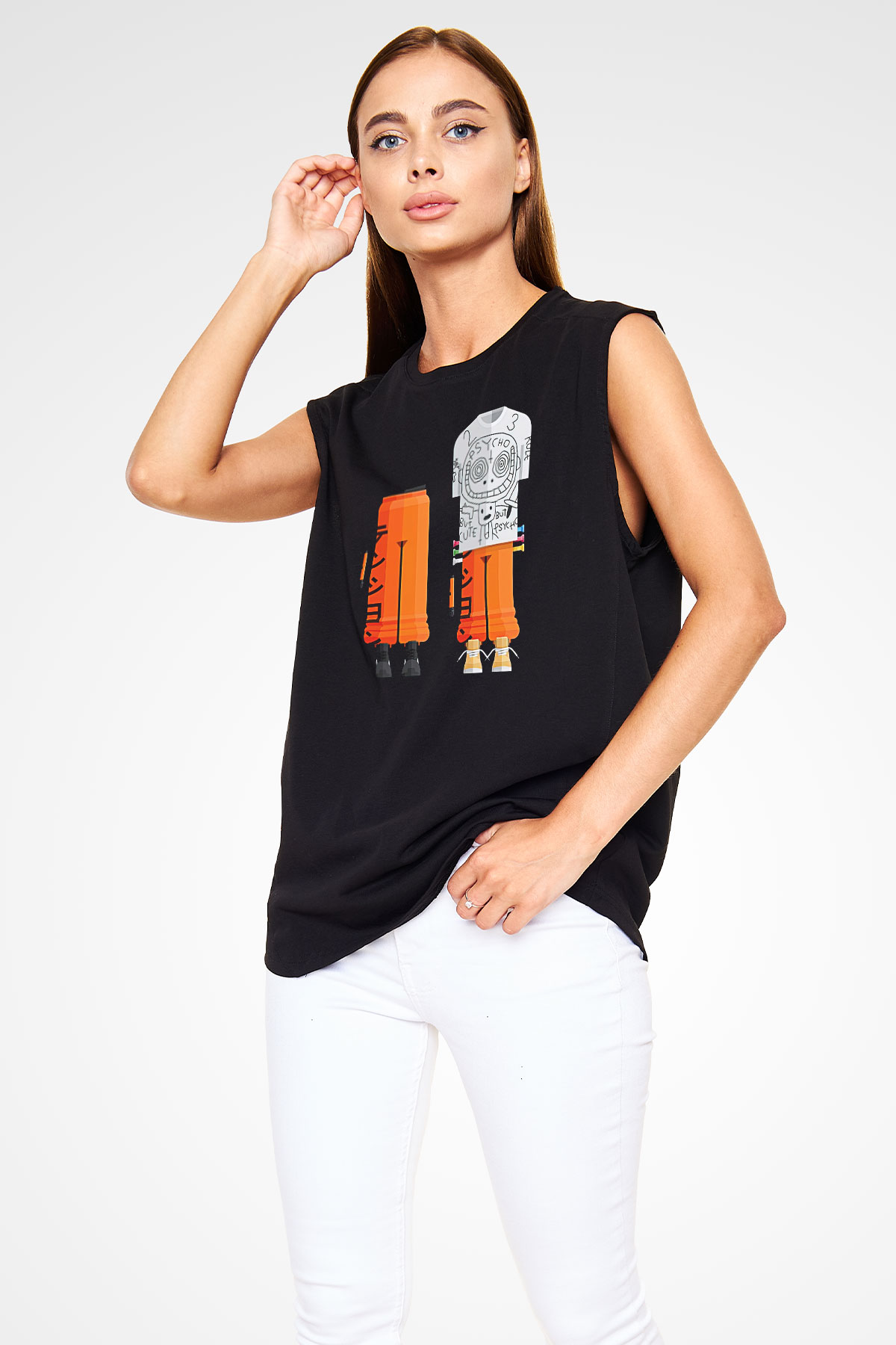 Die Antwoord Baskılı Unisex Siyah Kolsuz Tişört - Tshirt