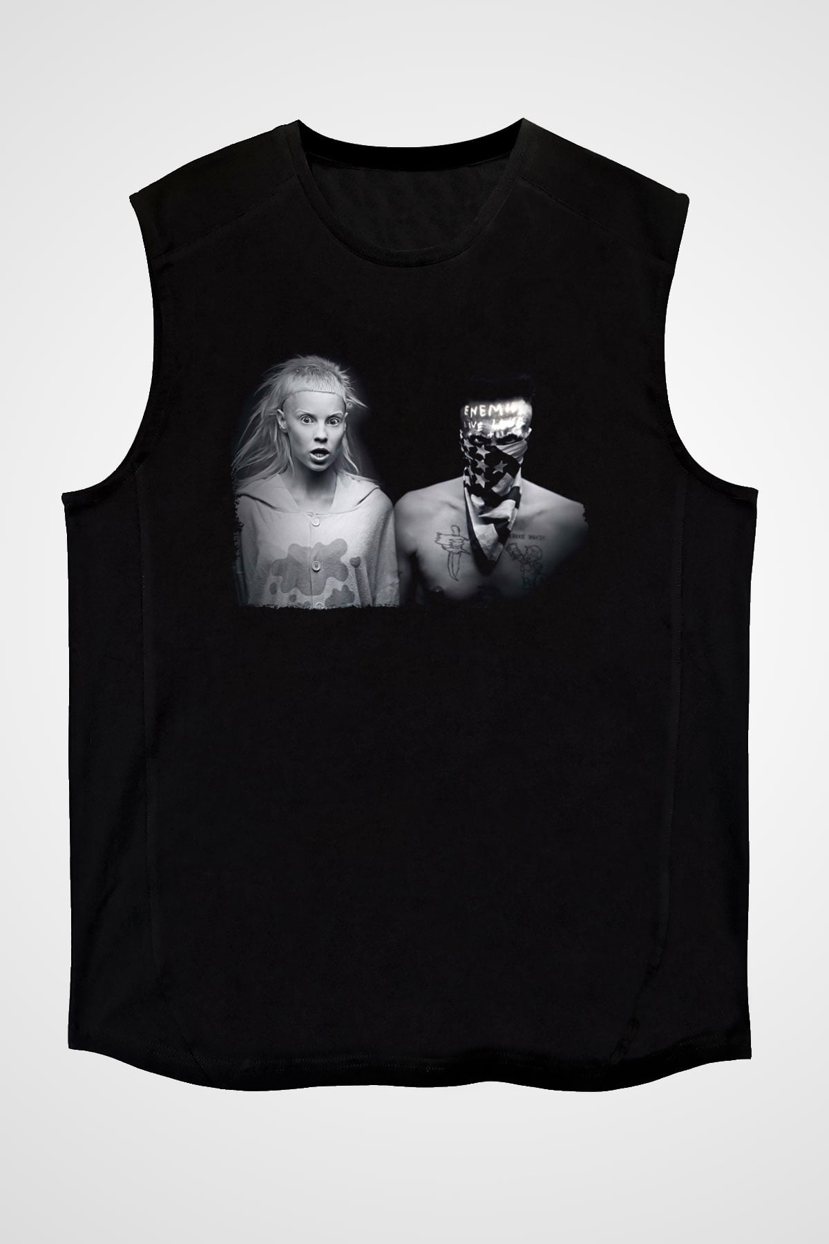 Die Antwoord Baskılı Unisex Siyah Kolsuz Tişört - Tshirt