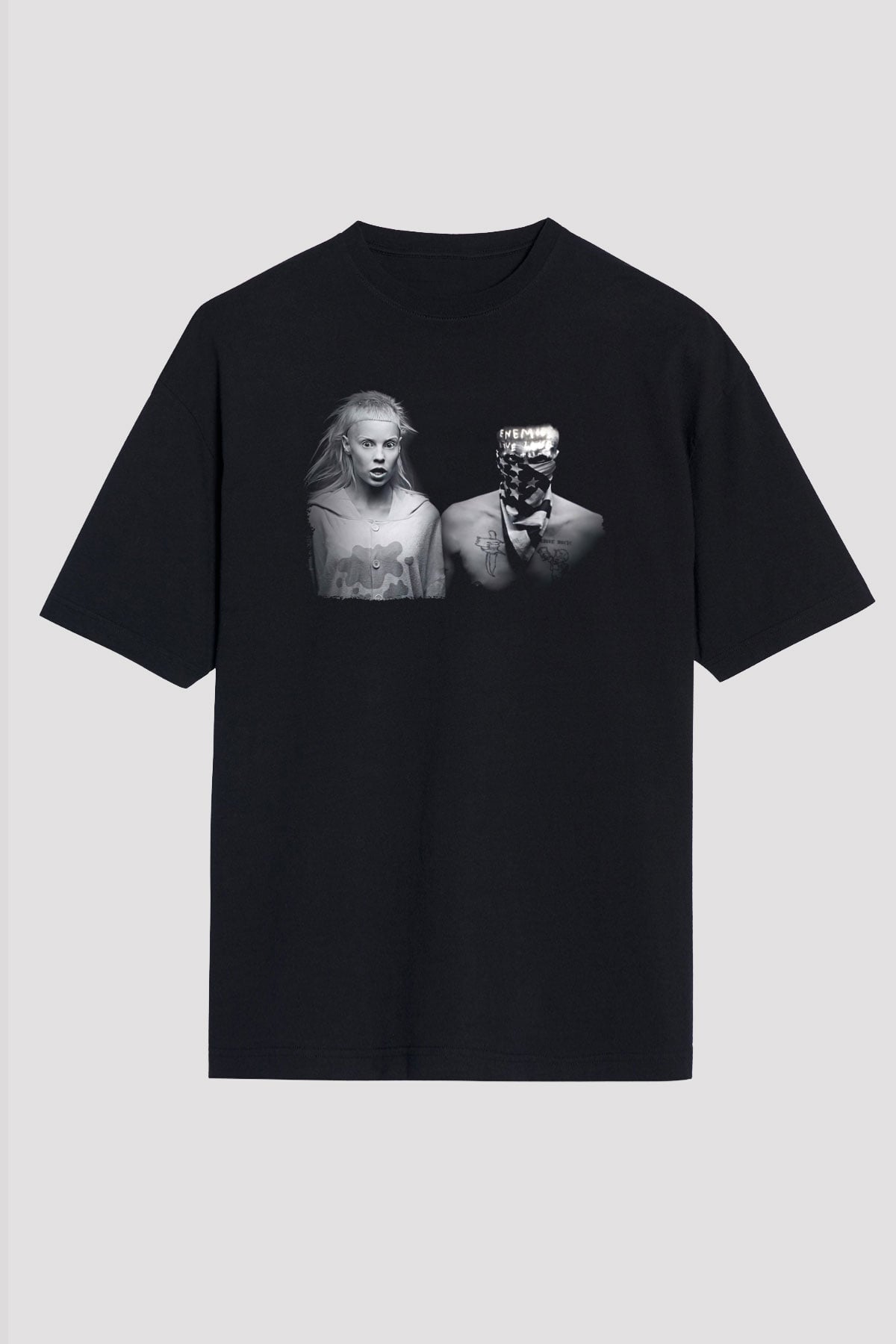 Die Antwoord Baskılı Unisex Siyah Oversize Tişört - Tshirt