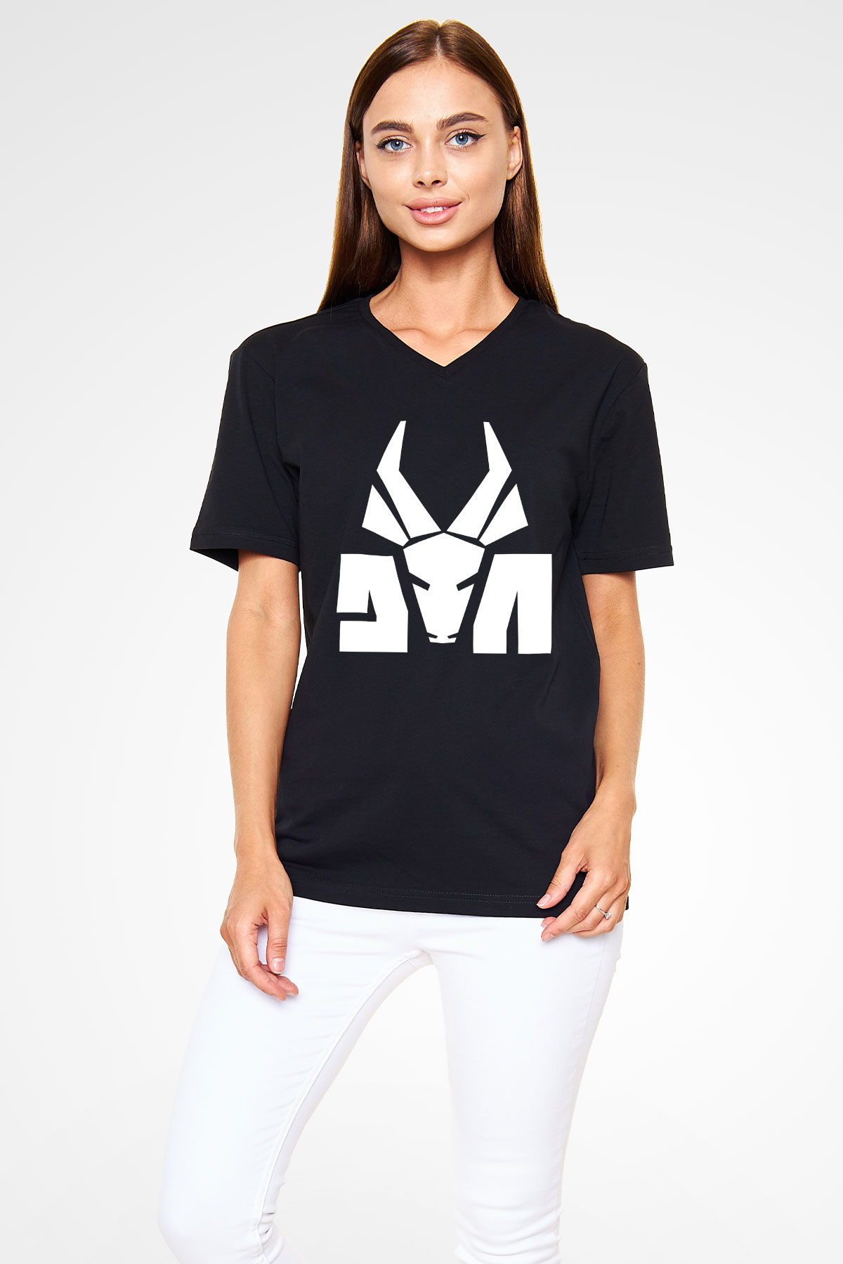 Die Antwoord Baskılı Unisex Siyah V Yaka Tişört - Tshirt