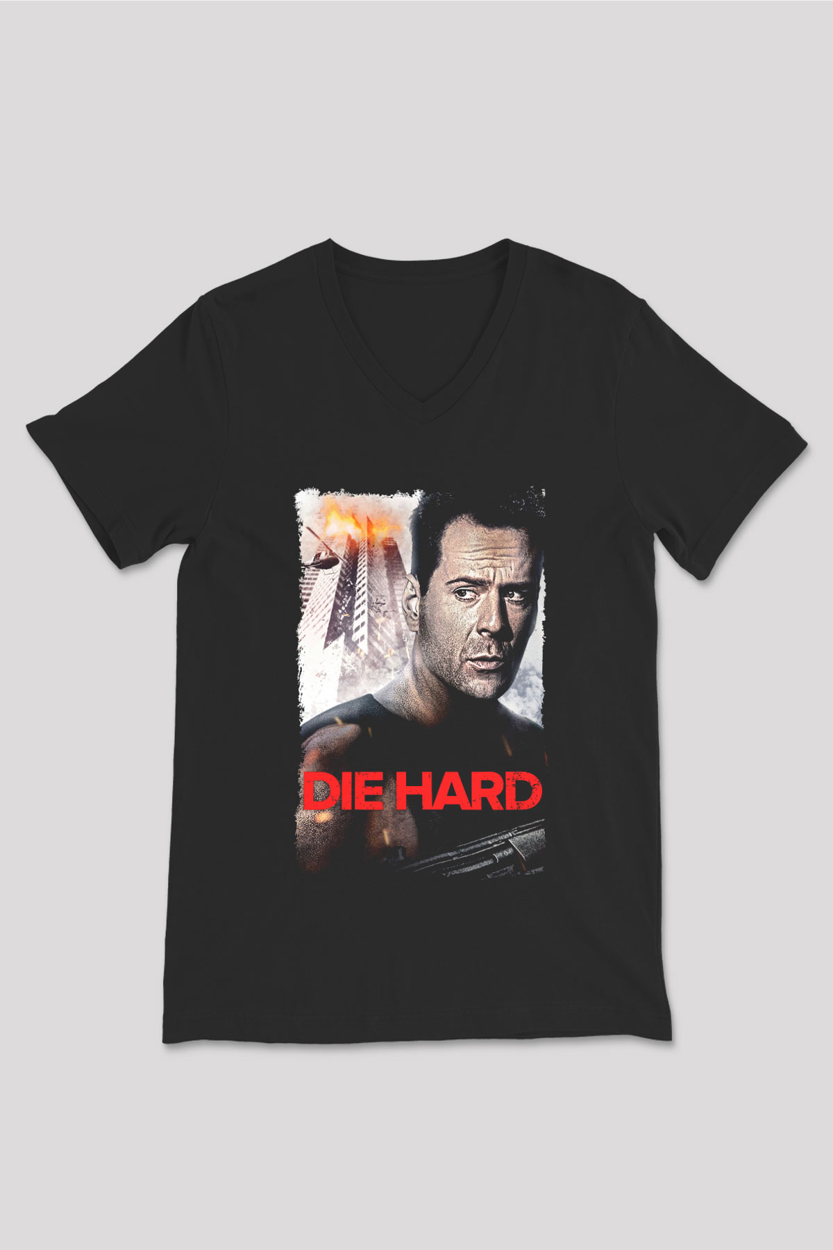 Die Hard Beyaz Unisex V Yaka Tişört