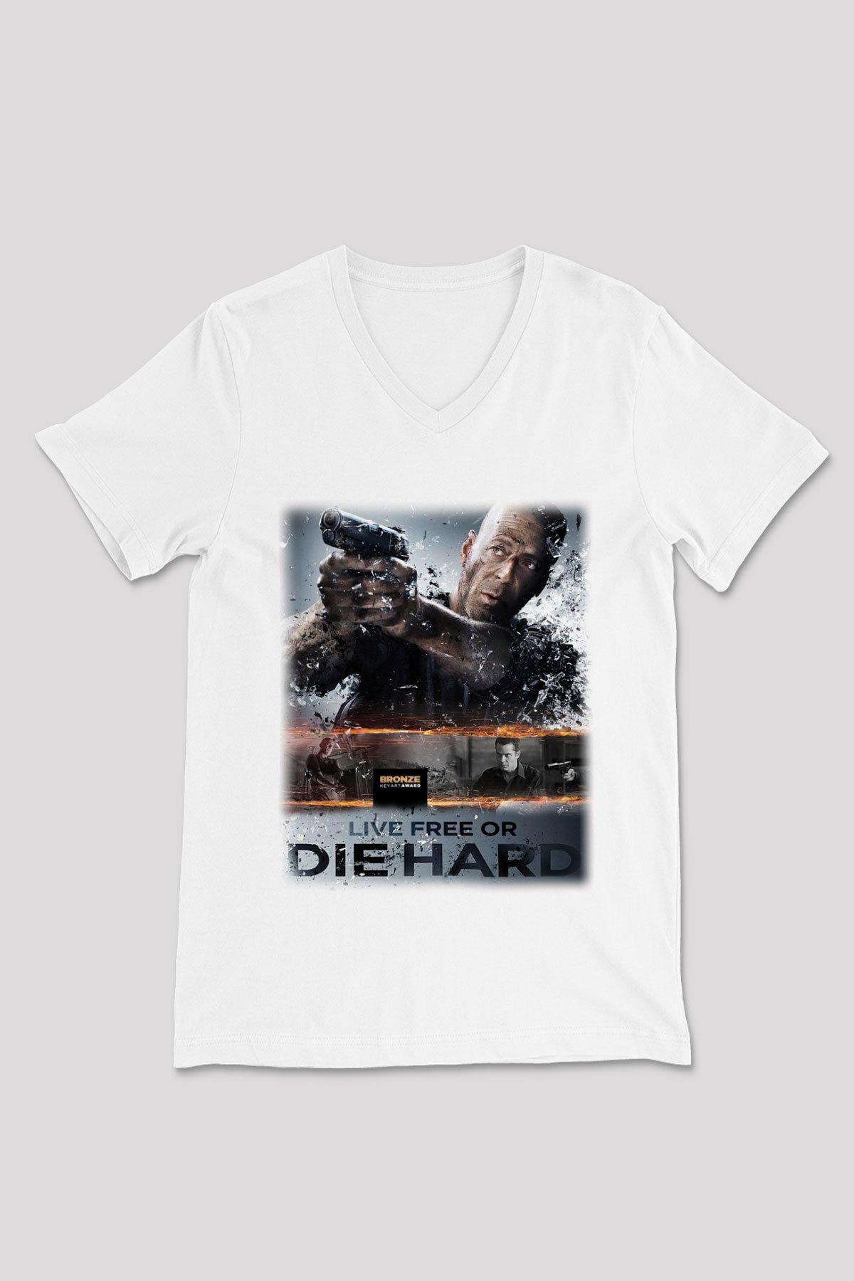 Die Hard Beyaz Unisex V Yaka Tişört T-Shirt