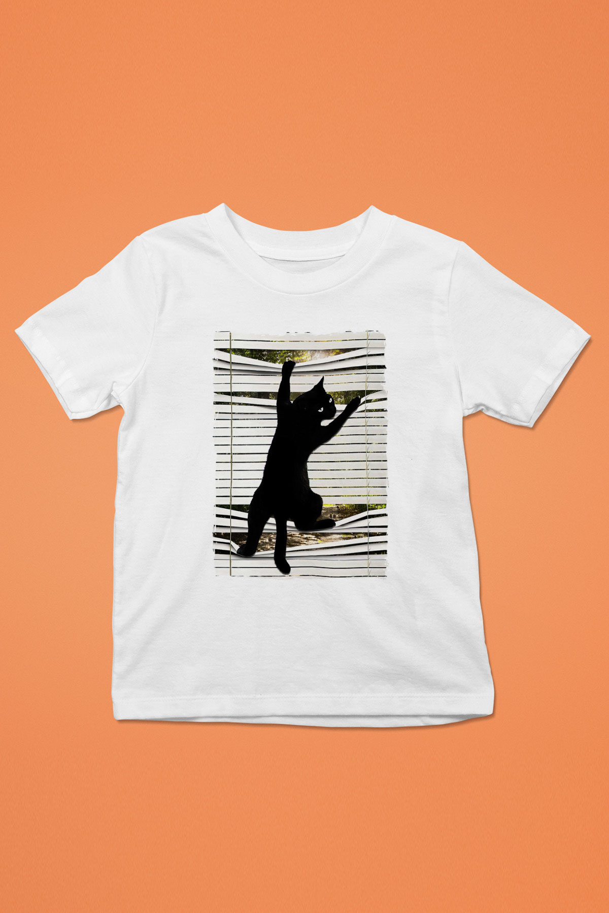 Dikizci Siyah Kedi Baskılı Unisex  Çocuk Tişört