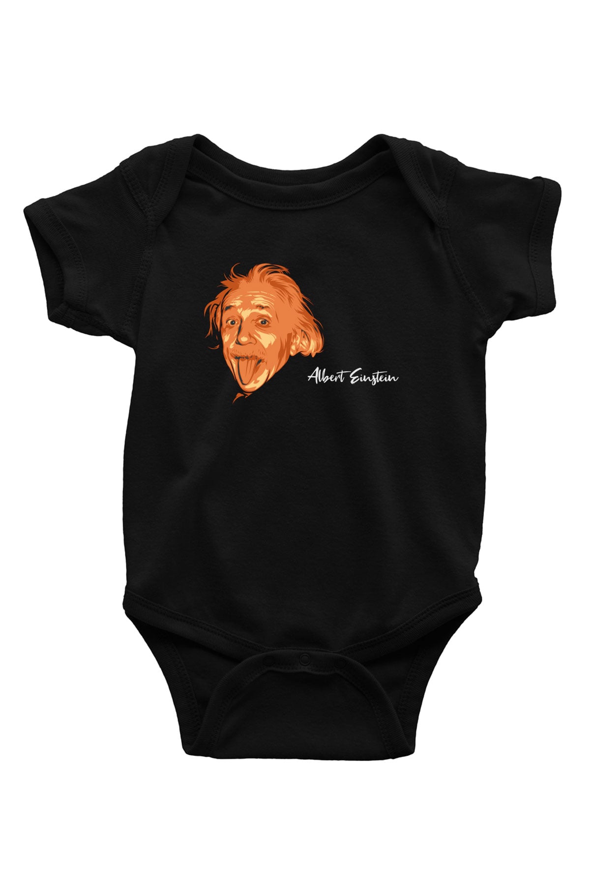Dil Çıkaran Albert Einstein Baskılı Unisex Siyah Bebek Body - Zıbın