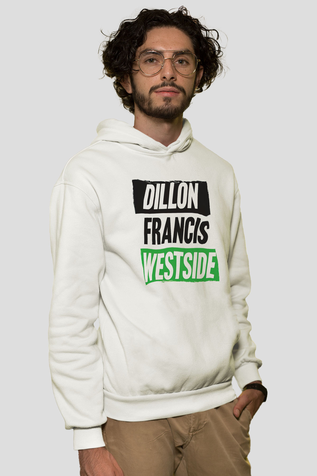 Dillion Francis Beyaz Unisex Kapüşonlu Sweatshirt