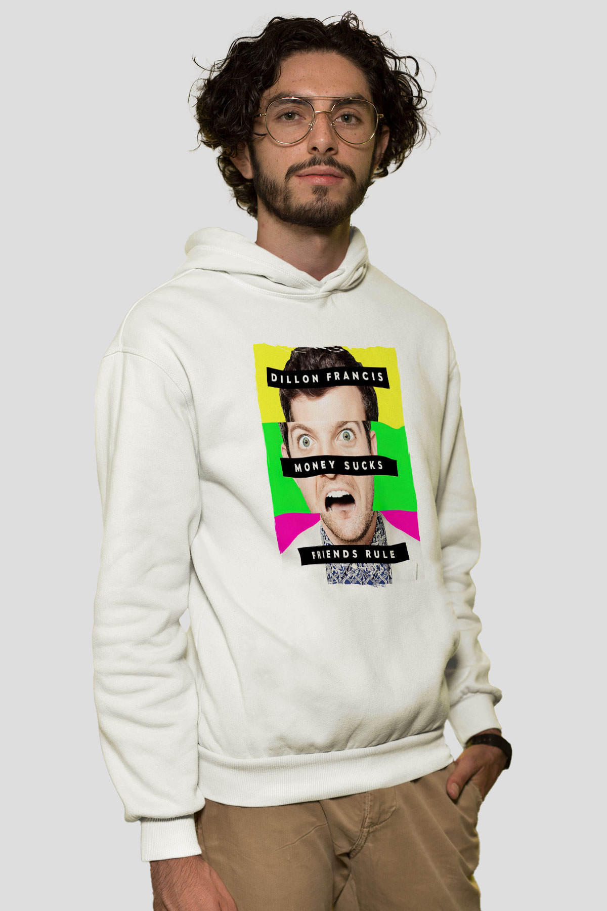 Dillion Francis Beyaz Unisex Kapüşonlu Sweatshirt