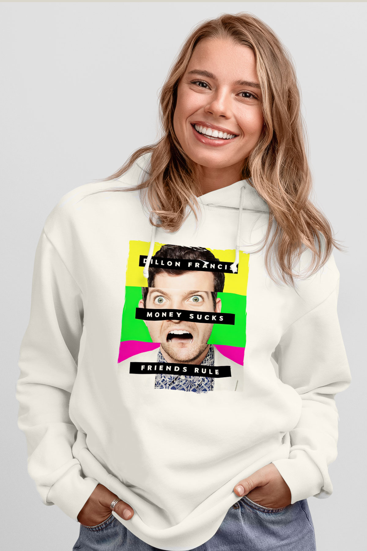 Dillion Francis Beyaz Unisex Kapüşonlu Sweatshirt