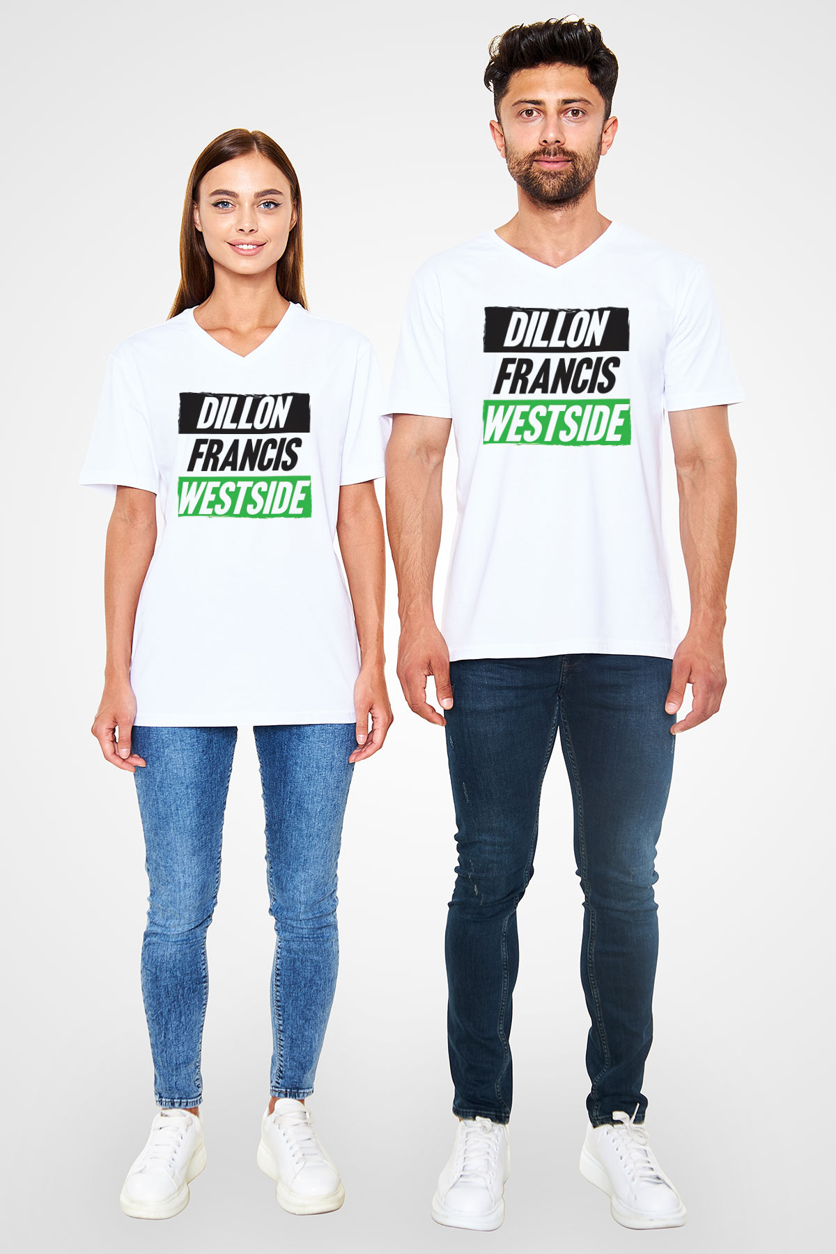 Dillion Francis Beyaz Unisex V Yaka Tişört