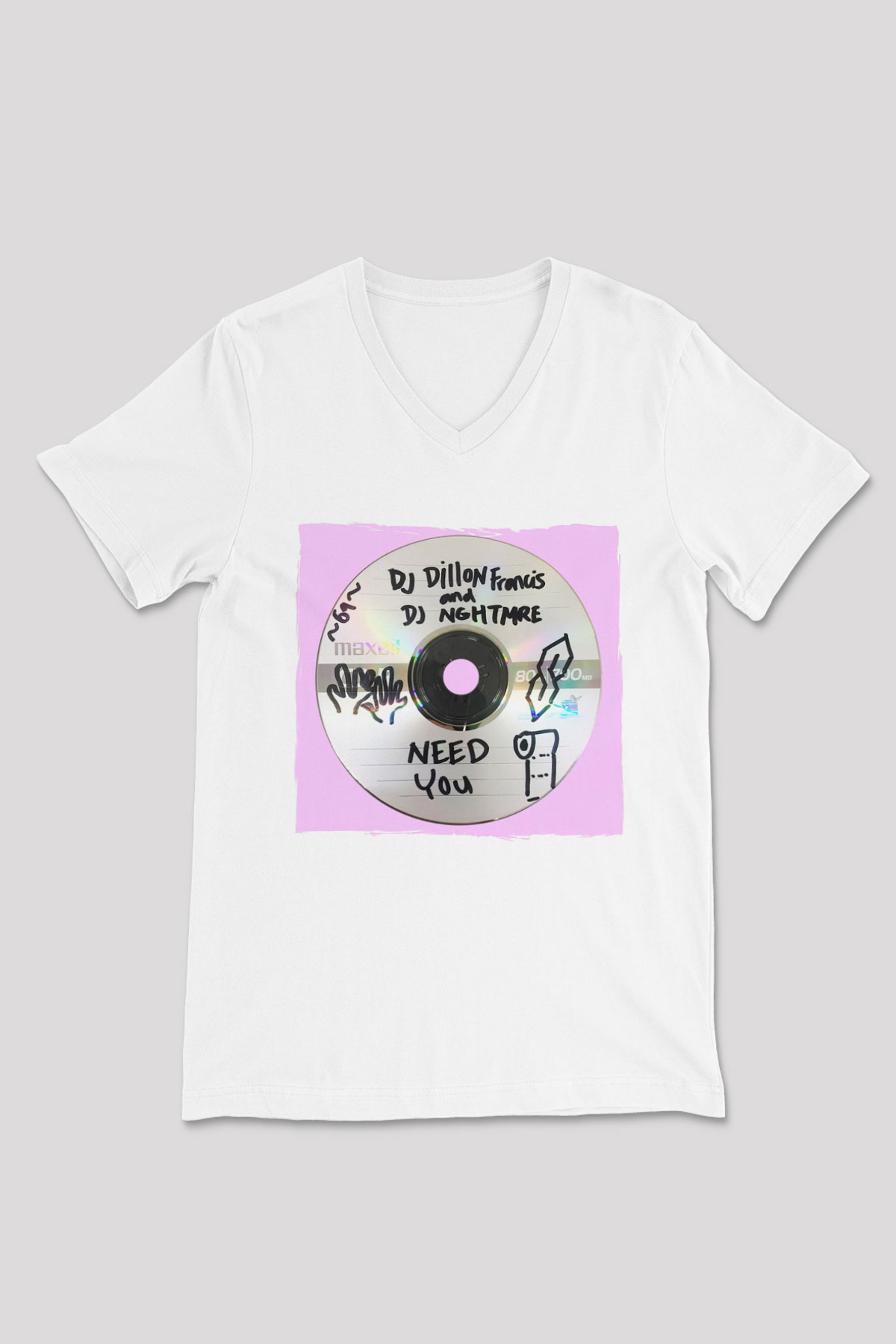 Dillion Francis Beyaz Unisex V Yaka Tişört