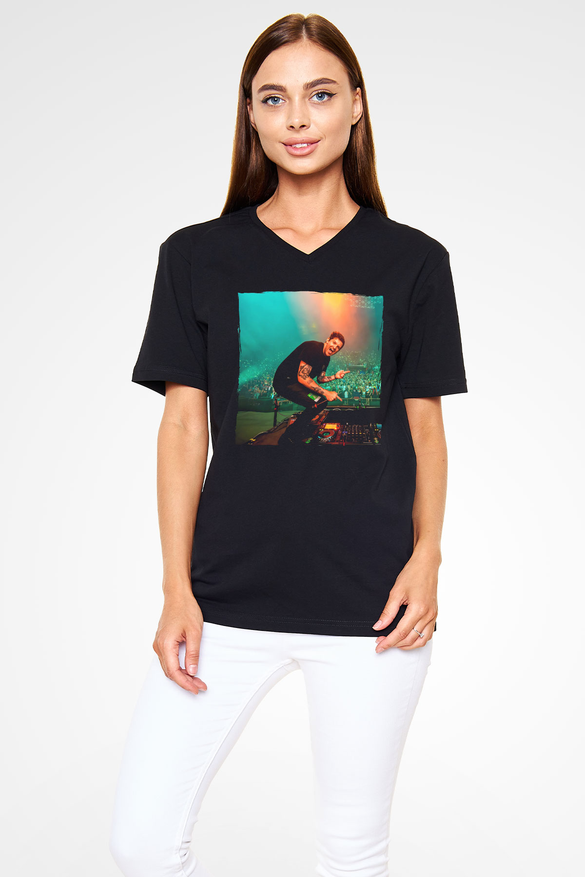 Dillion Francis Siyah Unisex V Yaka Tişört