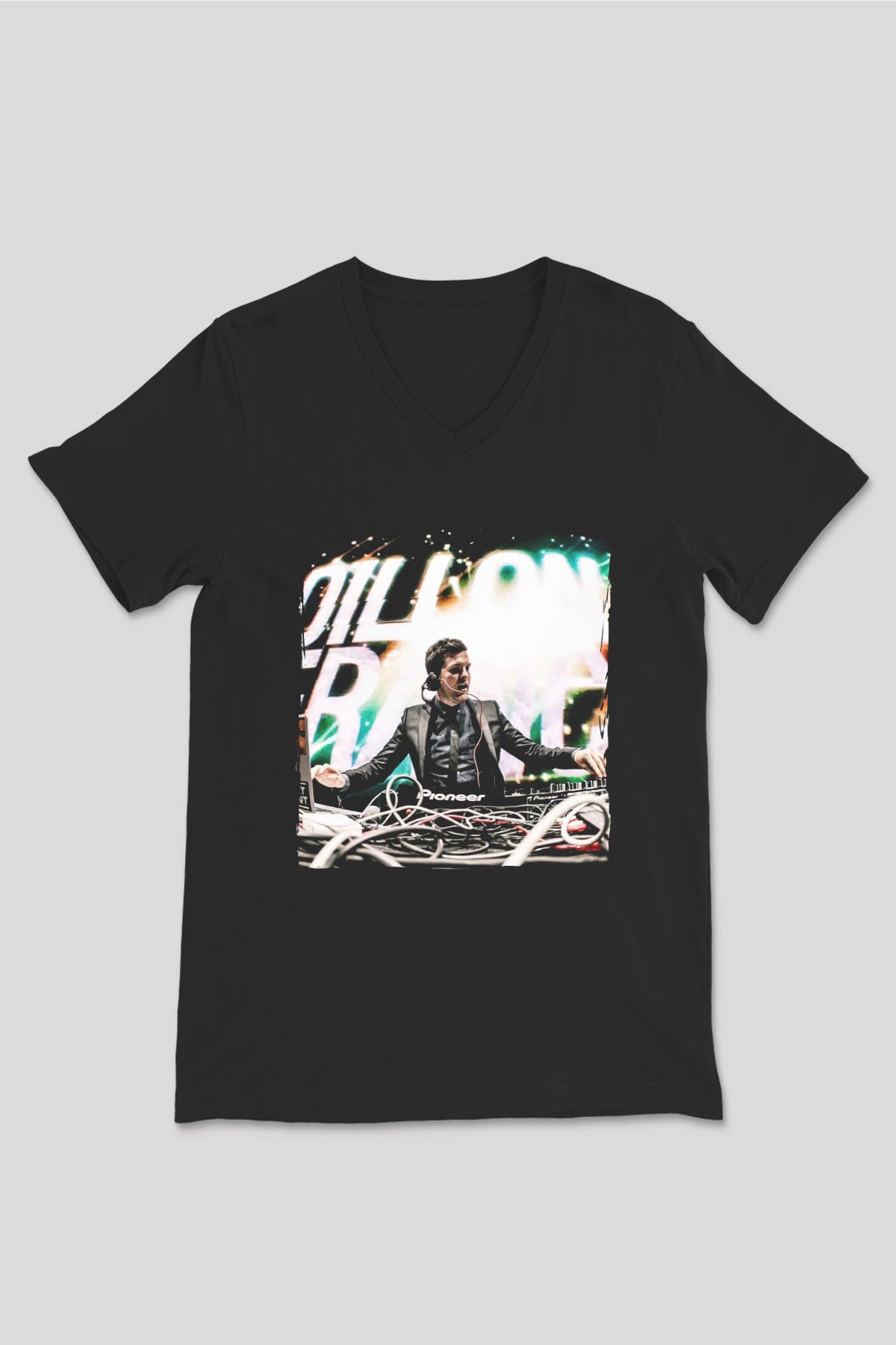 Dillion Francis Siyah Unisex V Yaka Tişört