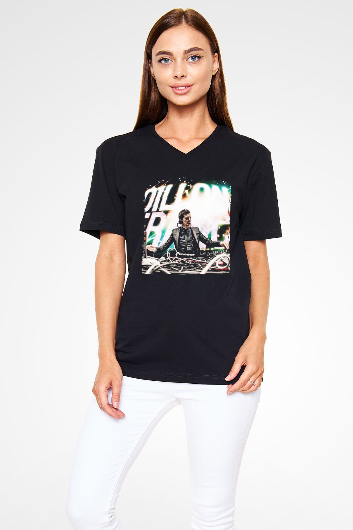 Dillion Francis Siyah Unisex V Yaka Tişört