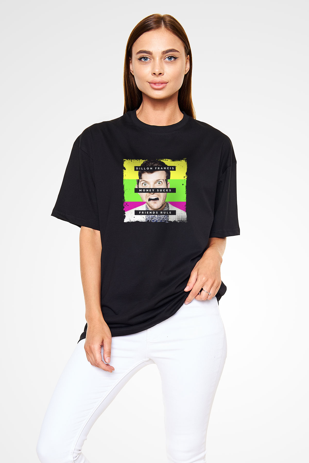 Dillon Francis Baskılı Unisex Oversize Siyah Tişört