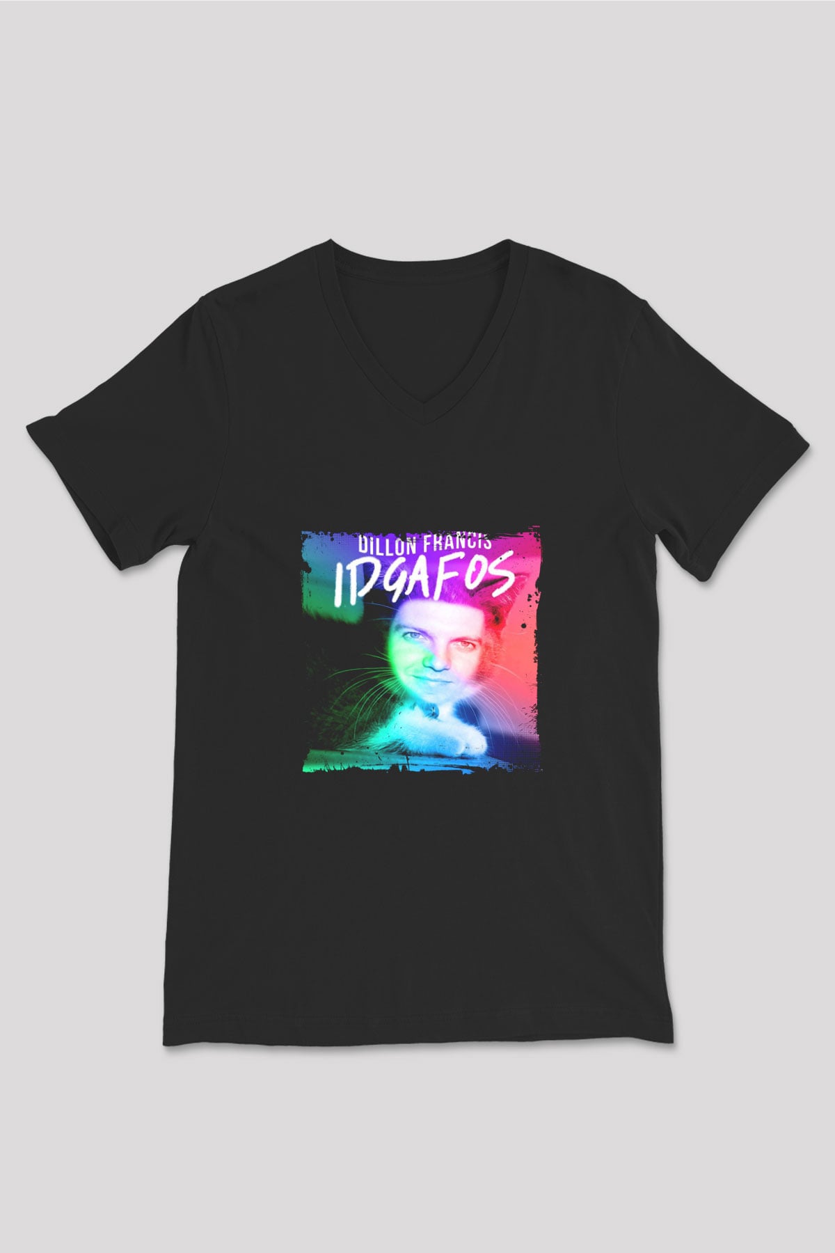 Dillon Francis Baskılı Unisex Siyah V Yaka Tişört