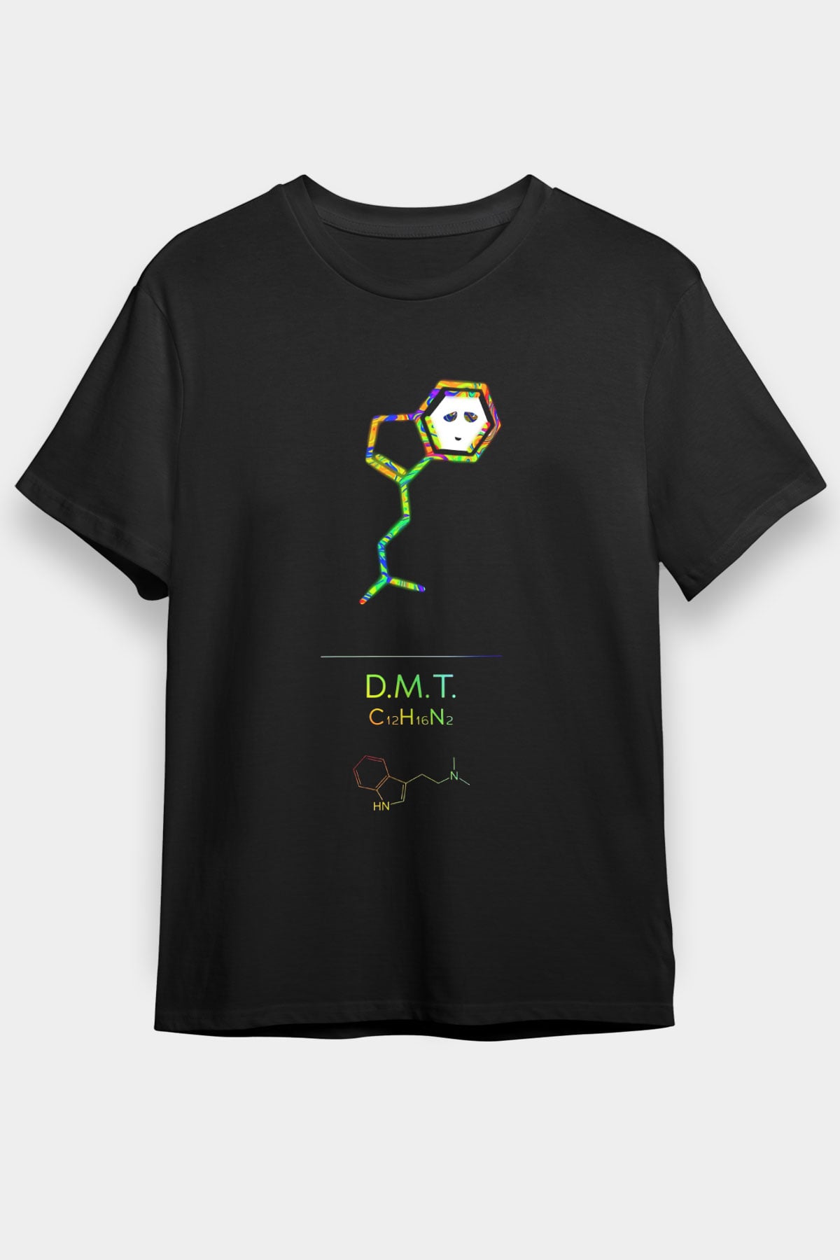 Dimetiltriptamin Molekülü Baskılı Unisex Siyah Tişört - Tshirt