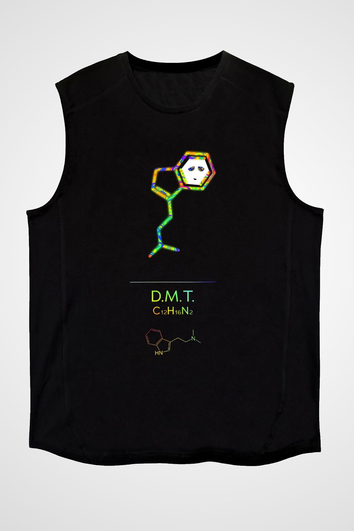 Dimetiltriptamin Molekülü Baskılı Unisex Kolsuz Siyah Tişört - Tshirt