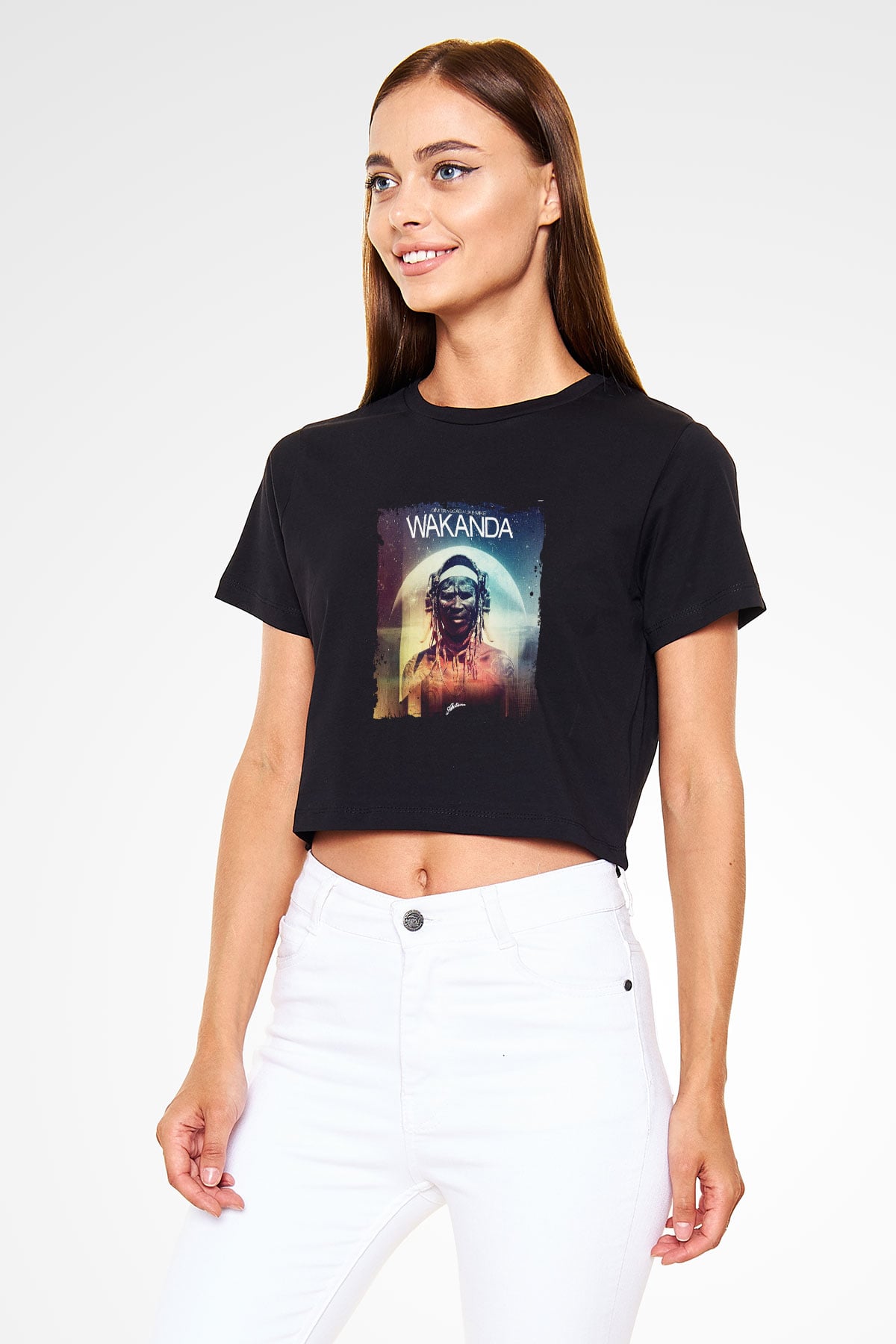 Dimitri Vegas & Like Mike Baskılı Crop Top Siyah Kadın Tişört