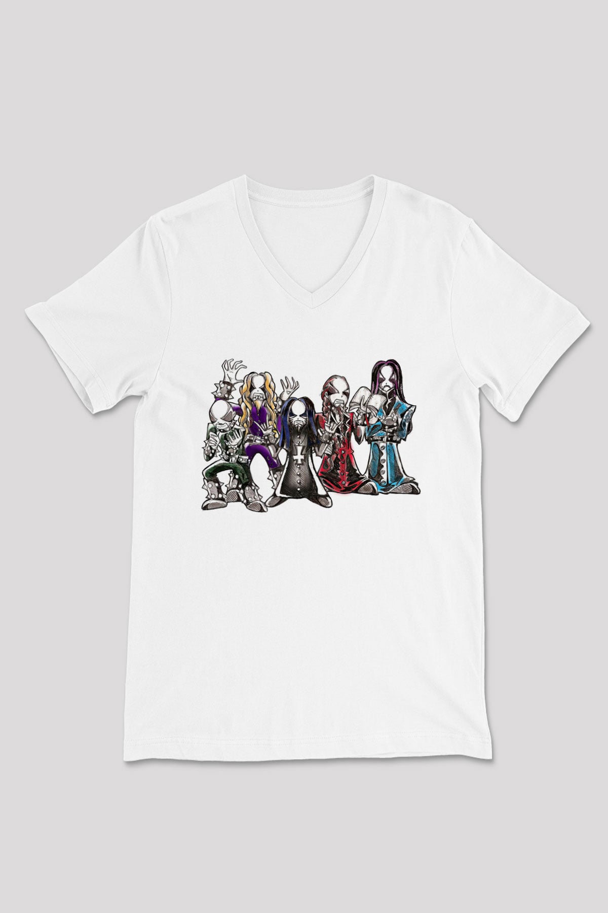 Dimmu Borgir Baskılı Beyaz Unisex V Yaka Tişört - Tshirt