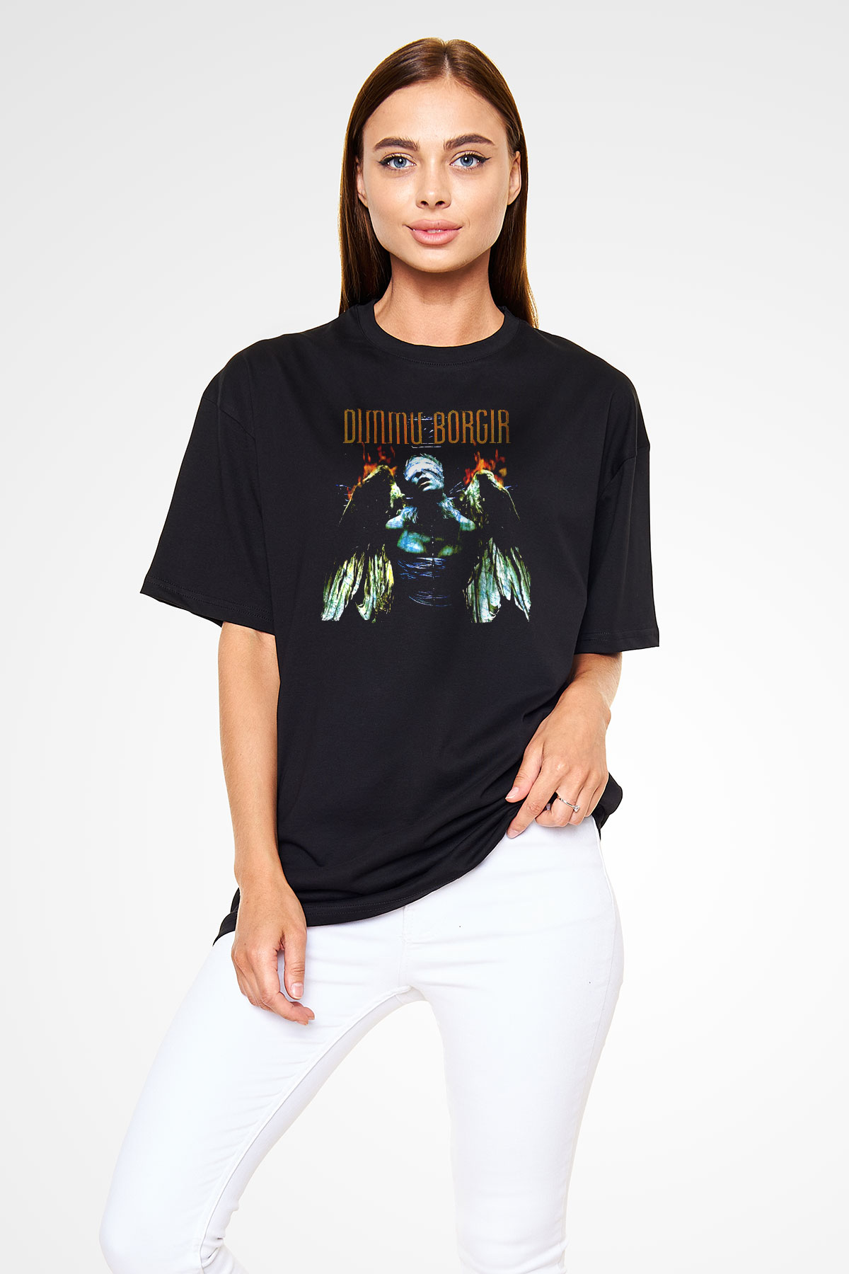 Dimmu Borgir Baskılı Unisex Siyah Oversize Tişört - Tshirt