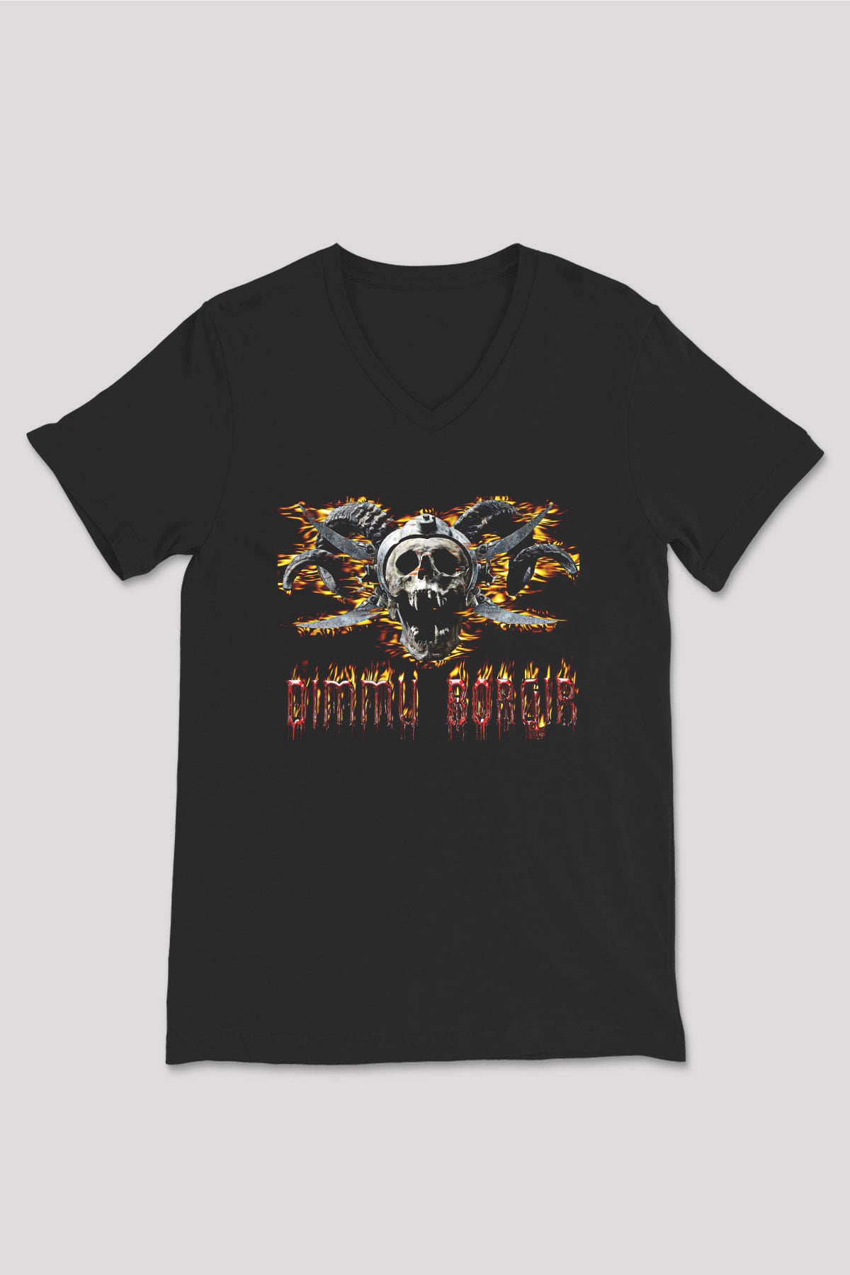 Dimmu Borgir Baskılı Unisex Siyah V Yaka Tişört - Tshirt