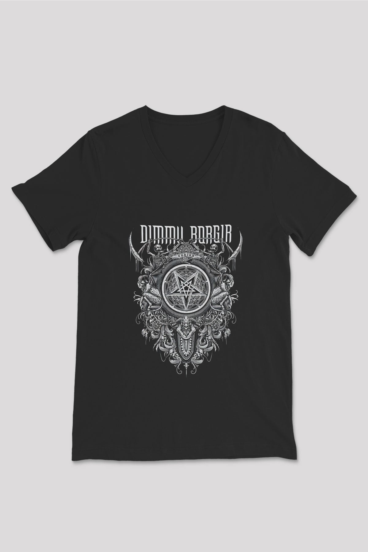 Dimmu Borgir Baskılı Unisex Siyah V Yaka Tişört - Tshirt