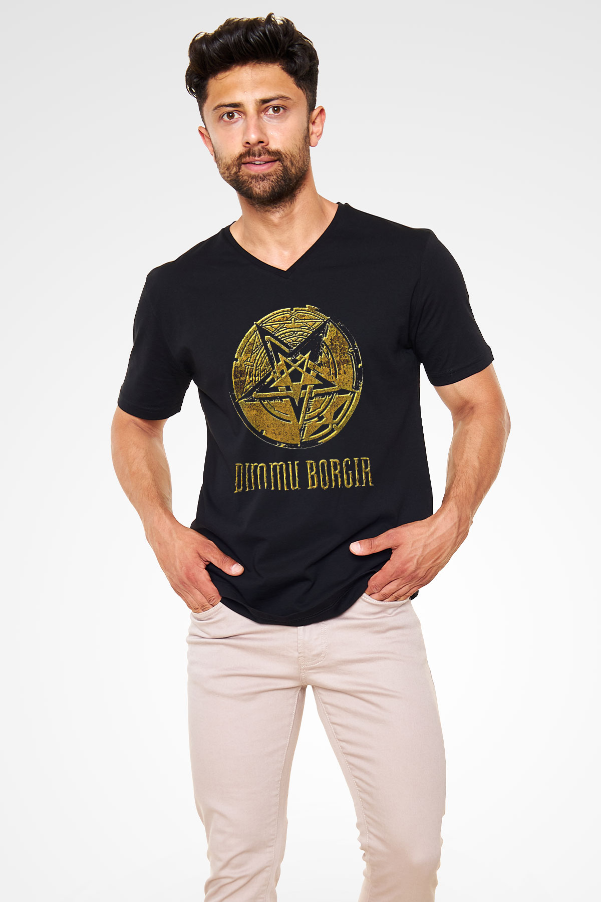 Dimmu Borgir Baskılı Unisex Siyah V Yaka Tişört - Tshirt