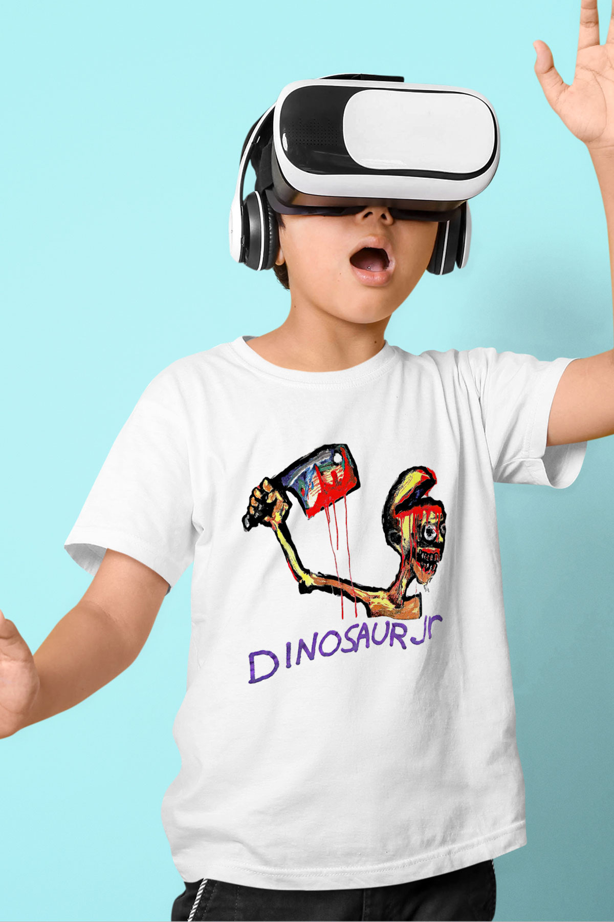 Dinosaur Jr Baskılı Beyaz Unisex Beyaz Çocuk Tişört - Tshirt