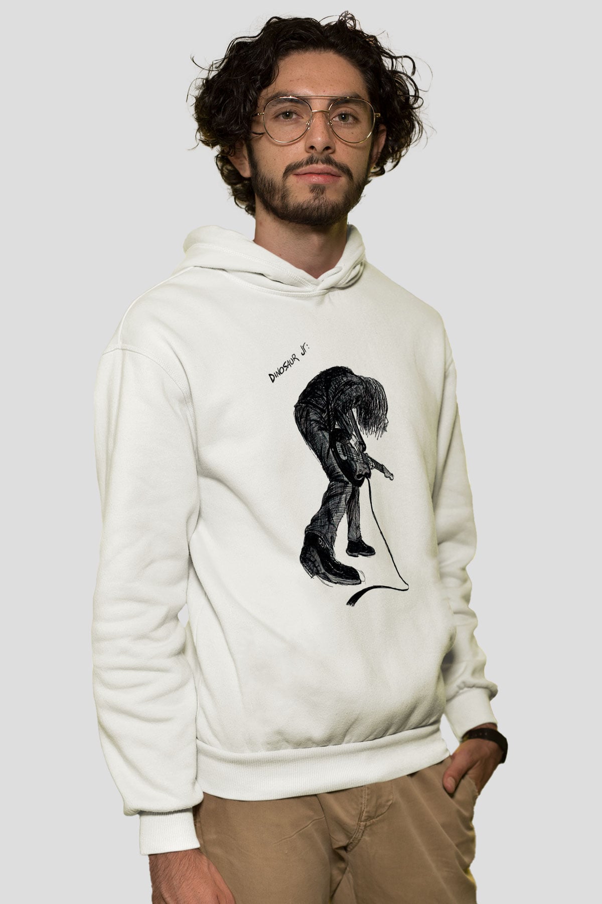 Dinosaur Jr Baskılı Beyaz Unisex Kapüşonlu Sweatshirt