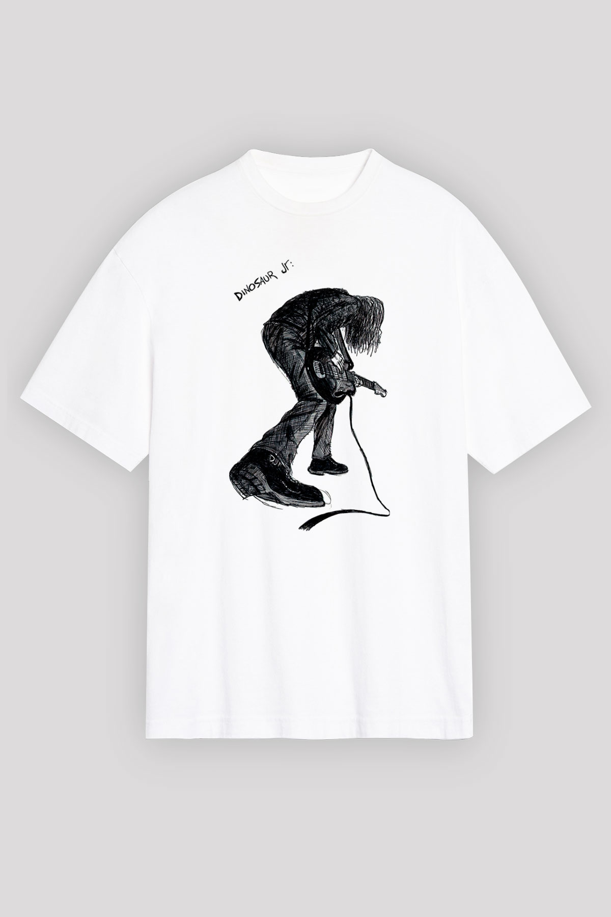 Dinosaur Jr Baskılı Beyaz Unisex Oversize Tişört - Tshirt