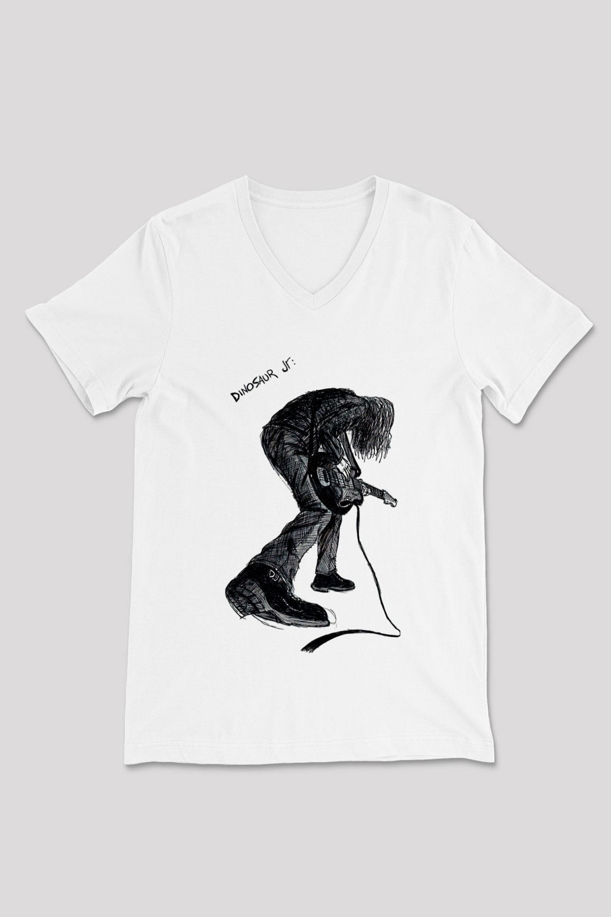 Dinosaur Jr Baskılı Beyaz Unisex V Yaka Tişört - Tshirt