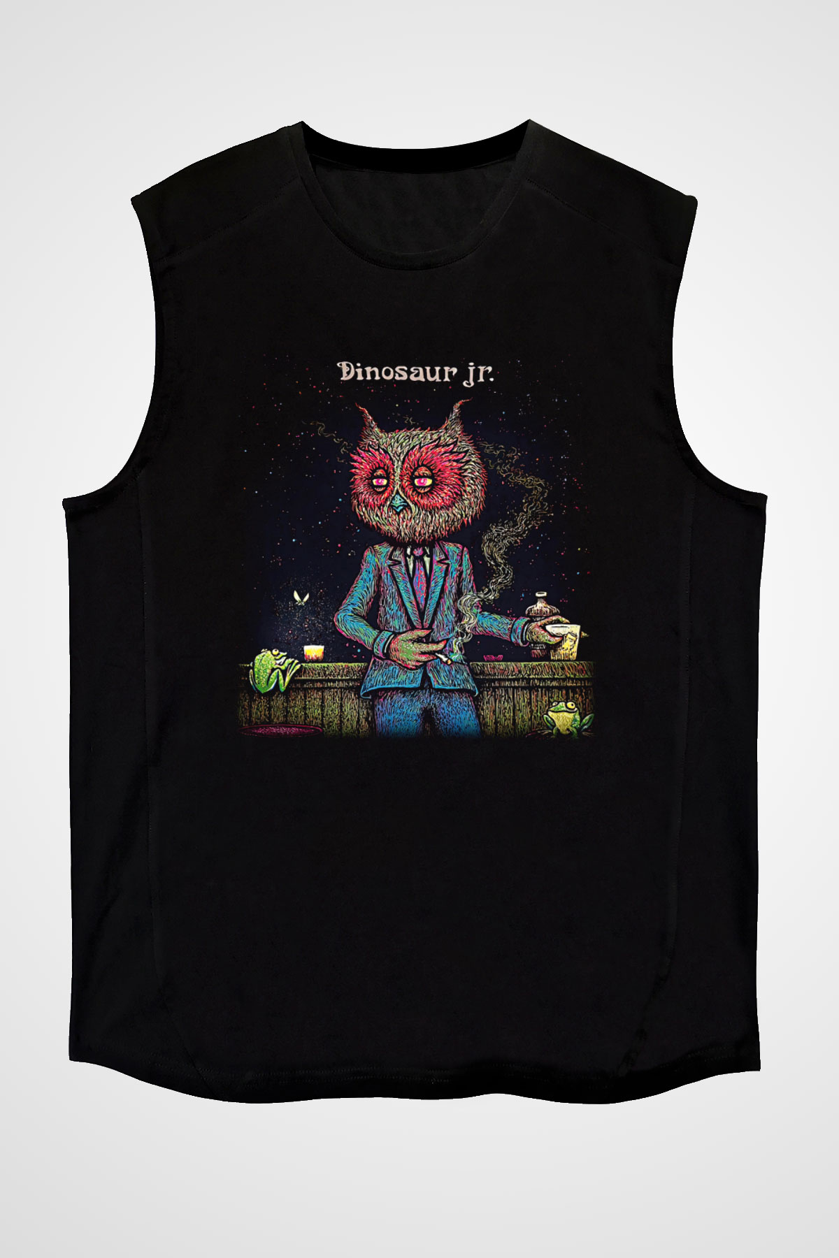 Dinosaur Jr Baskılı Unisex Siyah Kolsuz Tişört - Tshirt