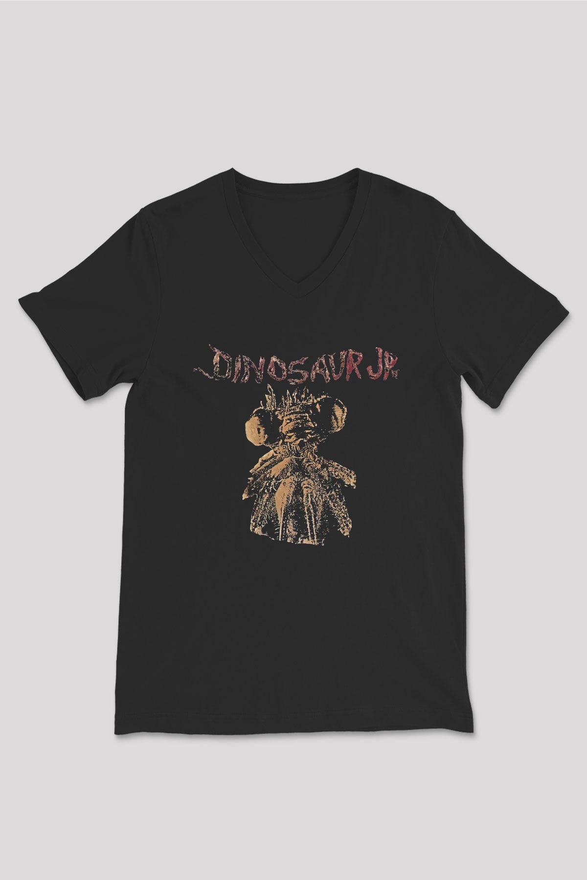 Dinosaur Jr Baskılı Unisex Siyah V Yaka Tişört - Tshirt