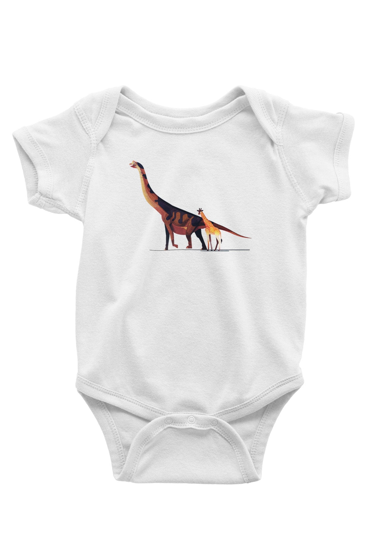 Dinozor Baskılı Beyaz Unisex Bebek Body - Zıbın