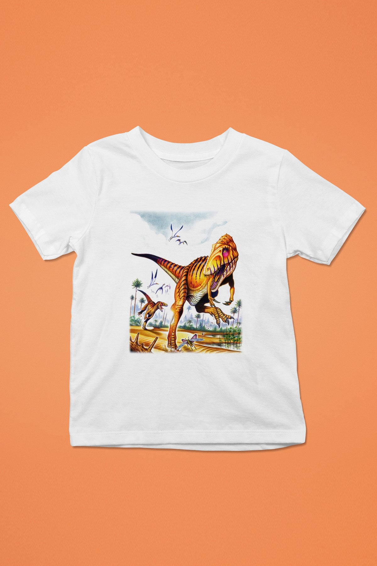 Dinozor Baskılı Beyaz Unisex Çocuk Tişört